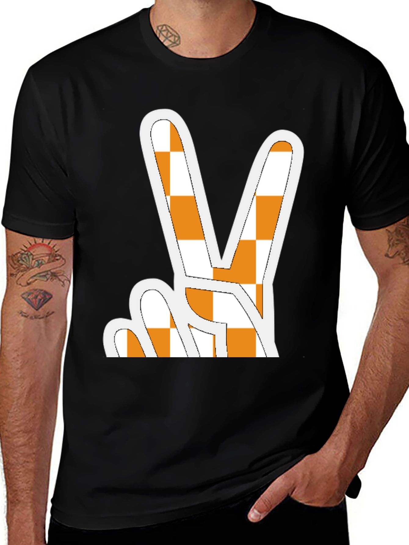 Checkerboard Peace Sign Graphic Tee - Black