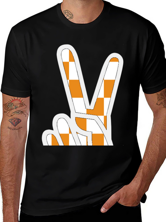 Checkerboard Peace Sign Graphic Tee - Black
