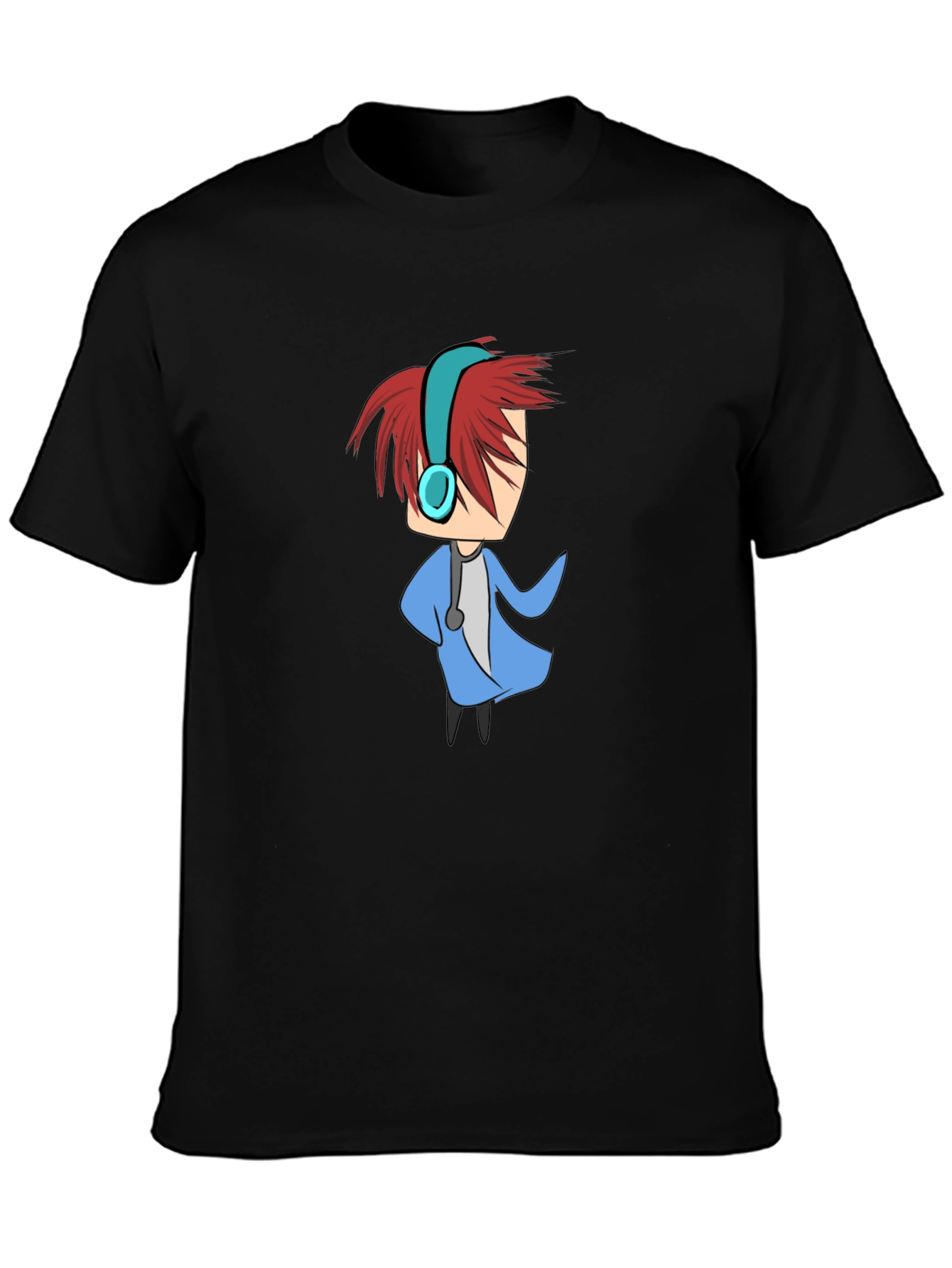 Cartoon Character Graphic Tee - Black Cotton Blend