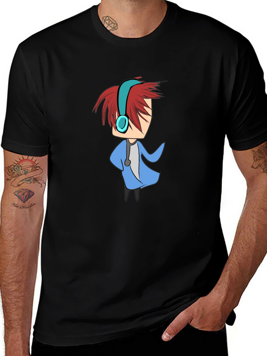 Cartoon Character Graphic Tee - Black Cotton Blend