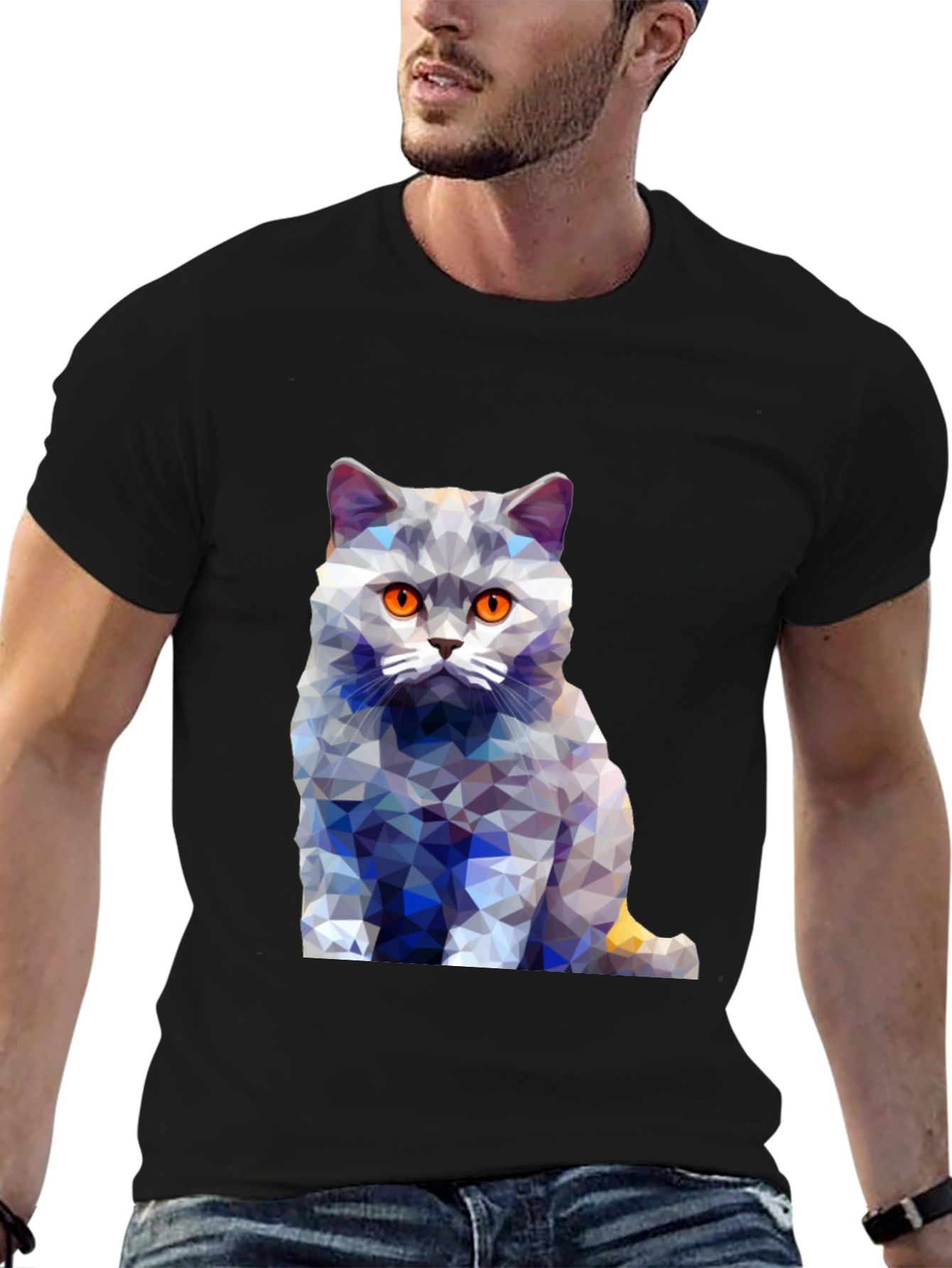 Geometric Cat T-Shirt - Abstract Design