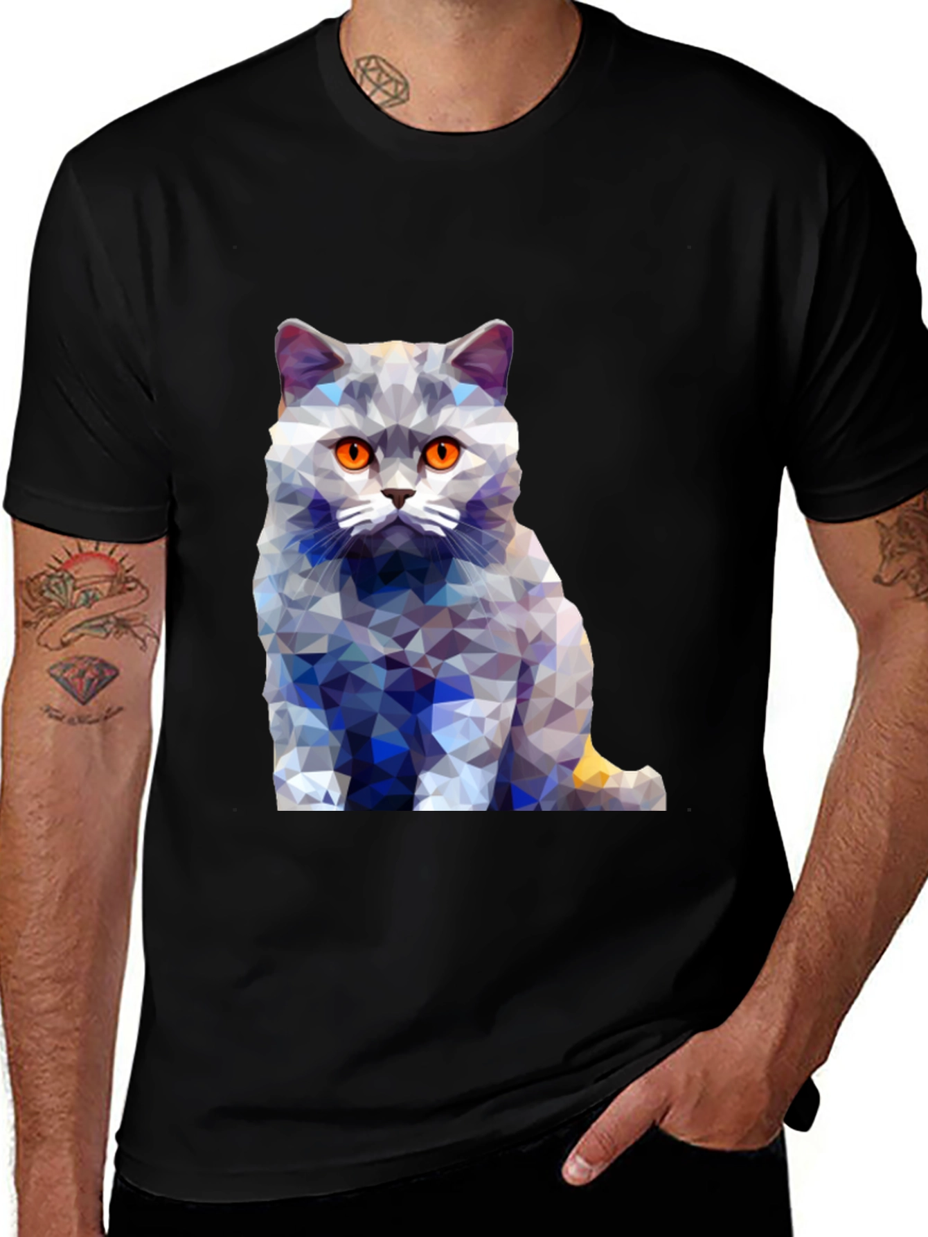 Geometric Cat T-Shirt - Abstract Design