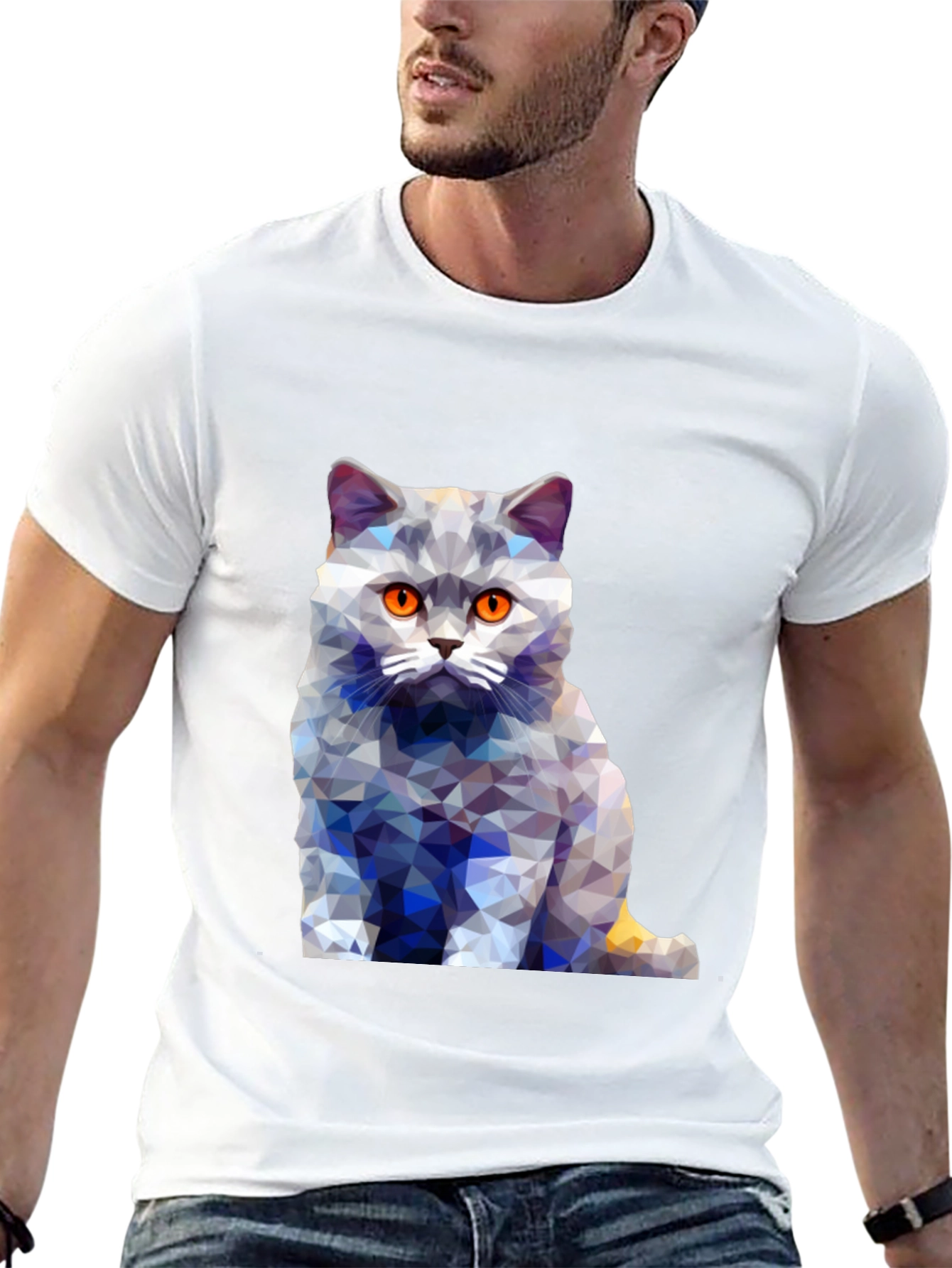Geometric Cat T-Shirt - Abstract Design