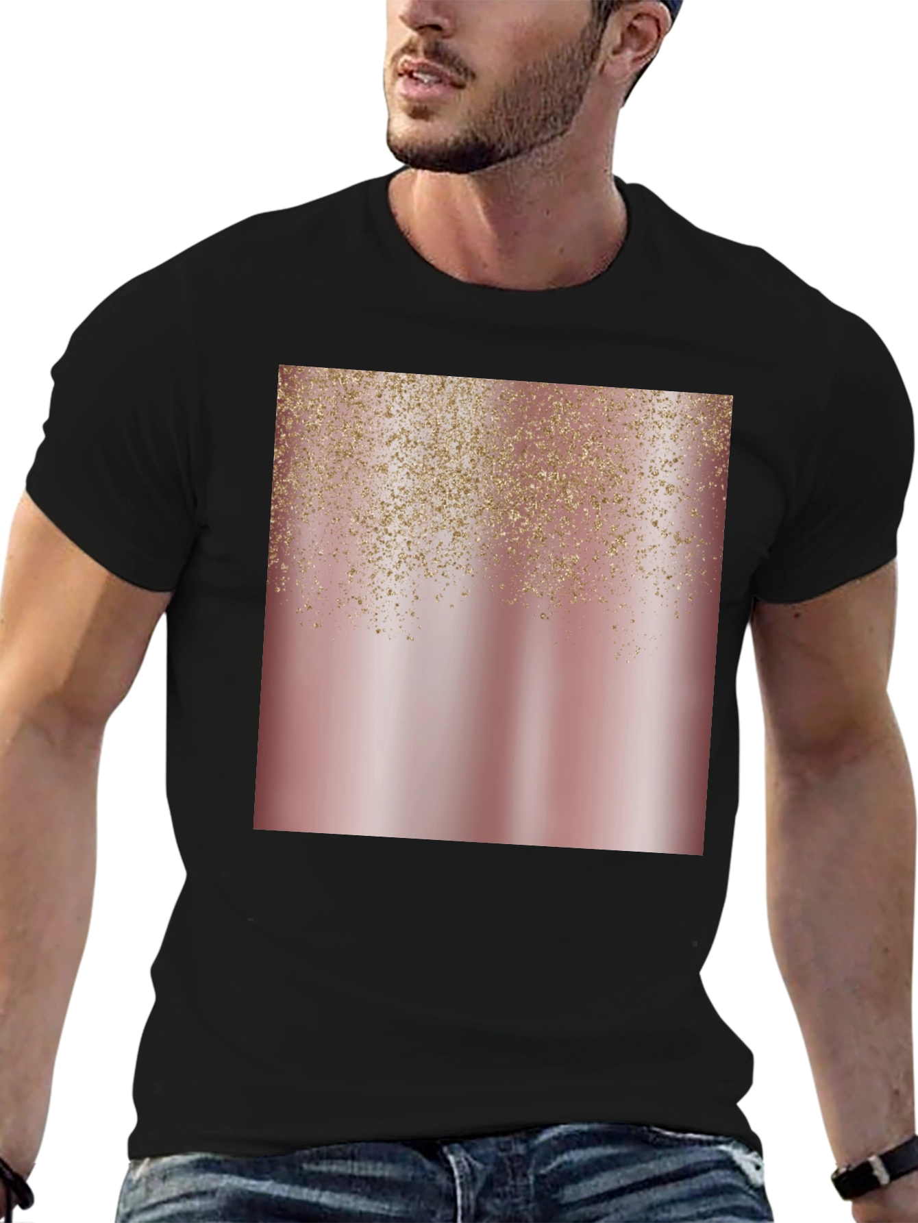 Rose Gold Glitter Cascade Black Tee