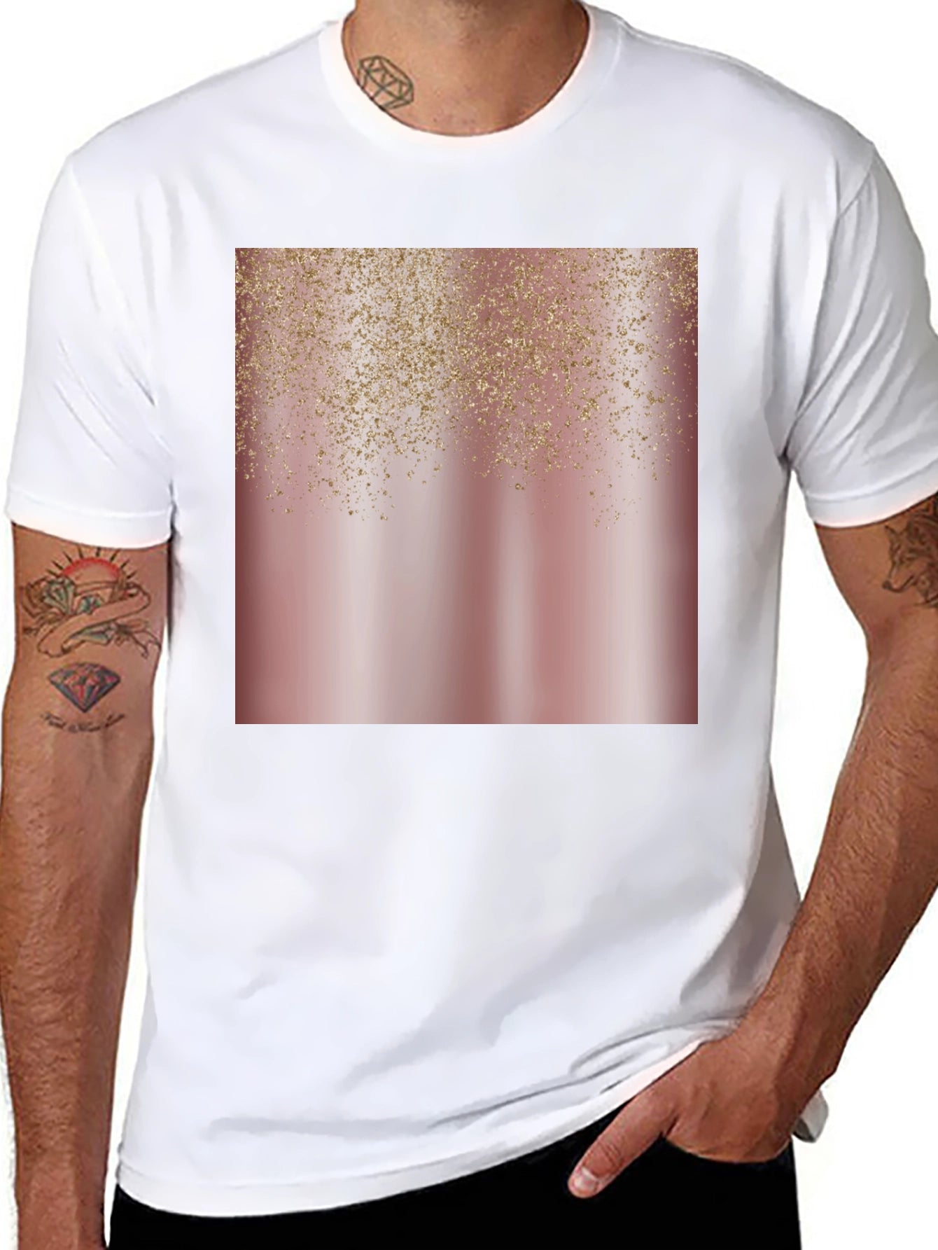 Rose Gold Glitter Cascade Black Tee