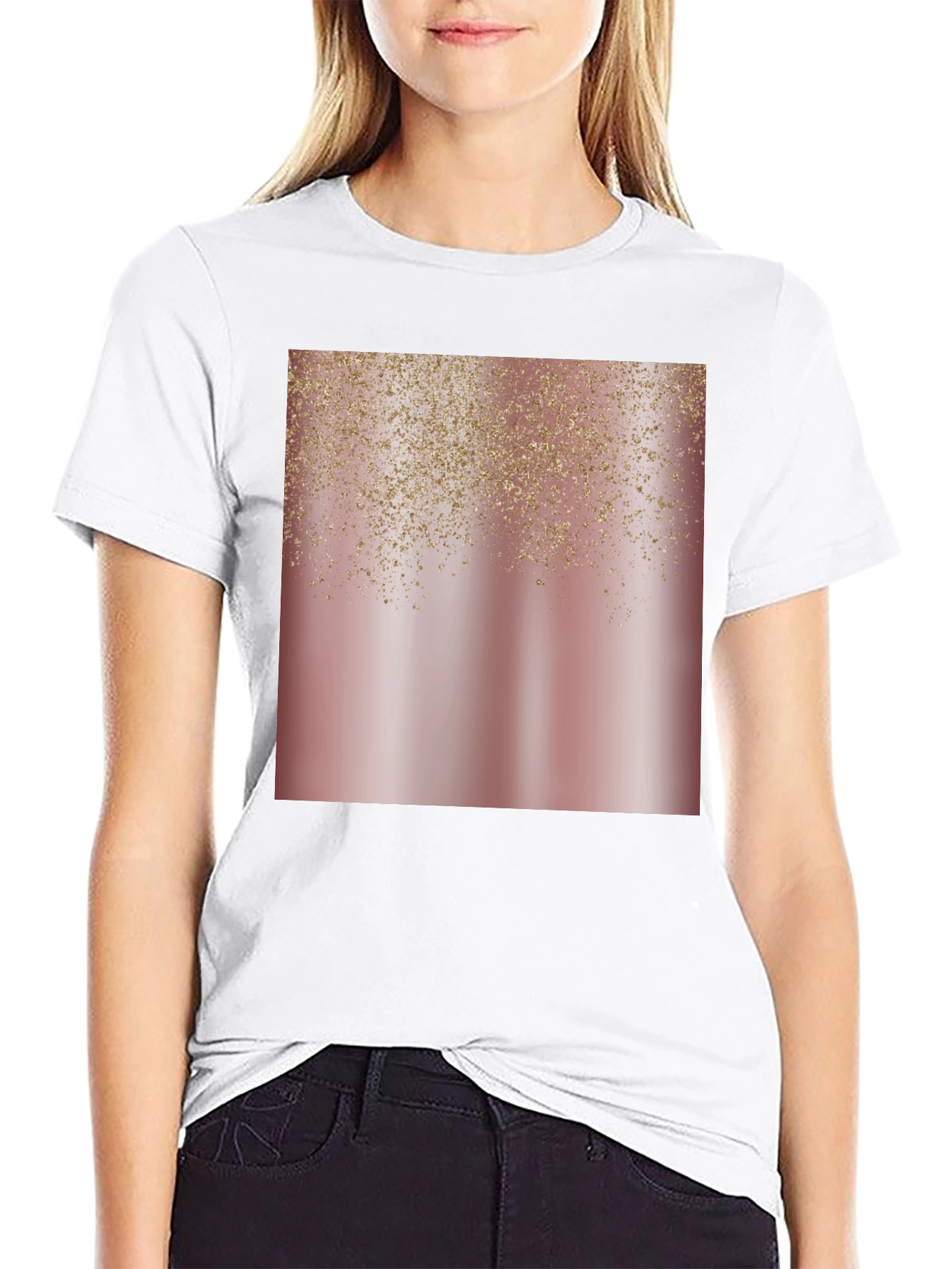 Rose Gold Glitter Cascade Black Tee