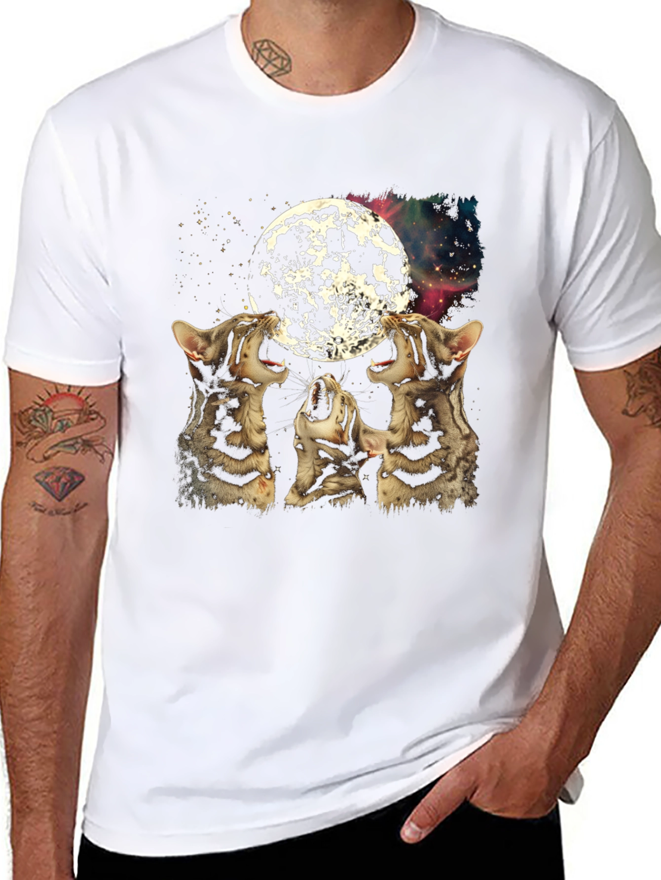 Three Cats Howling at Moon Graphic Tee