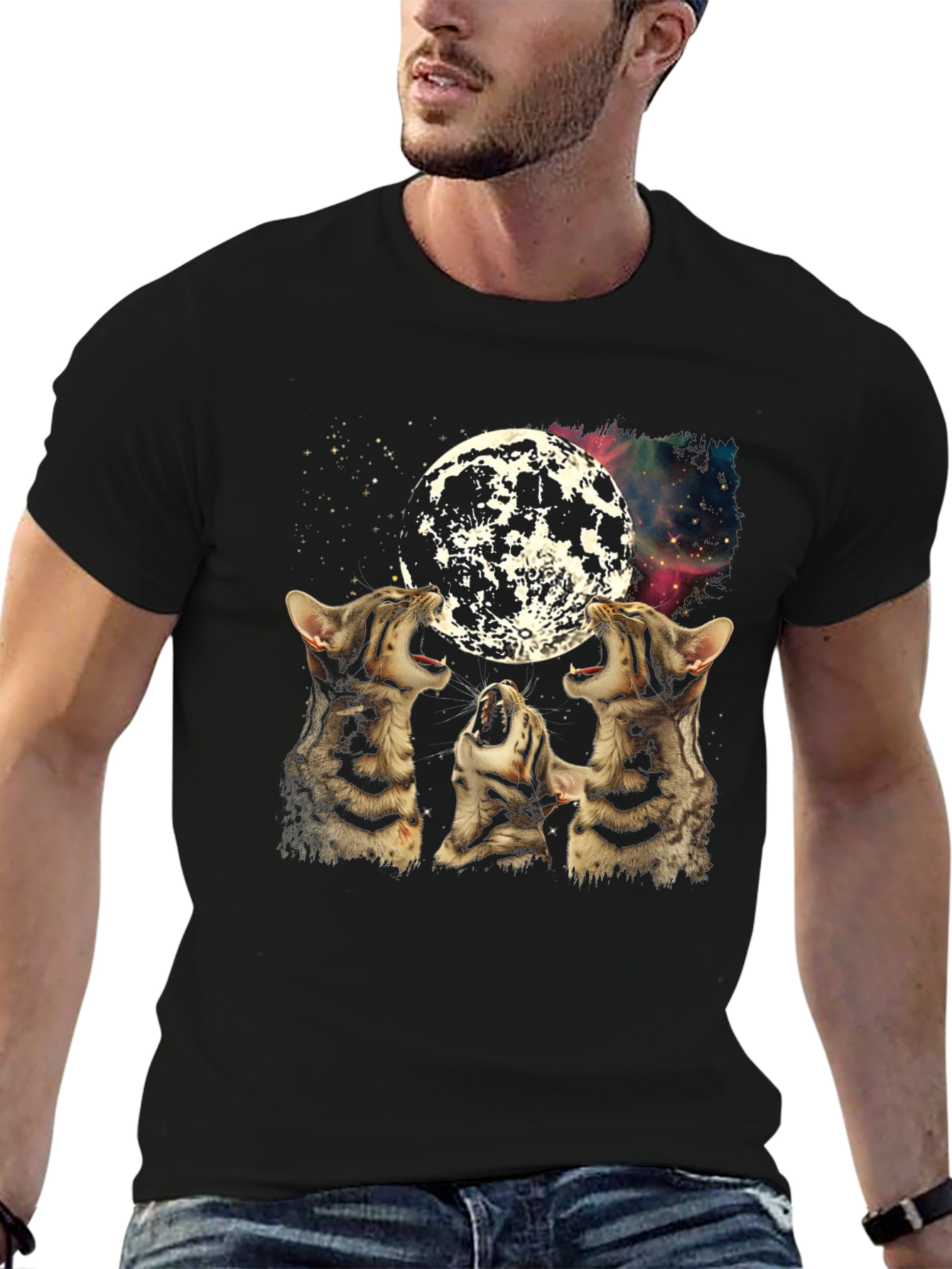 Three Cats Howling at Moon Graphic Tee