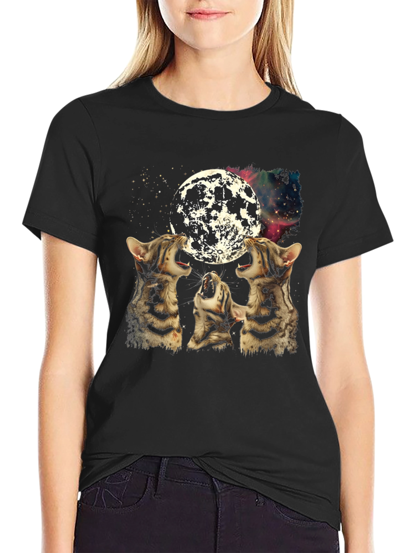 Three Cats Howling at Moon Graphic Tee