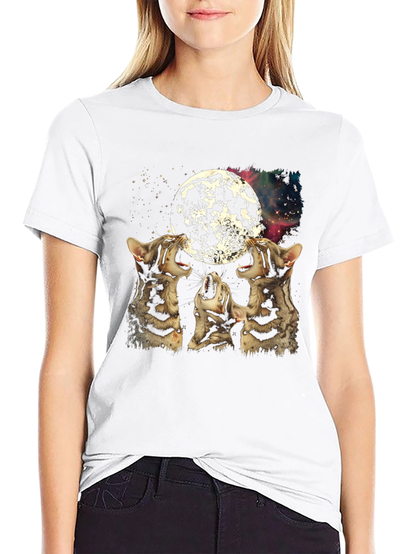 Three Cats Howling at Moon Graphic Tee