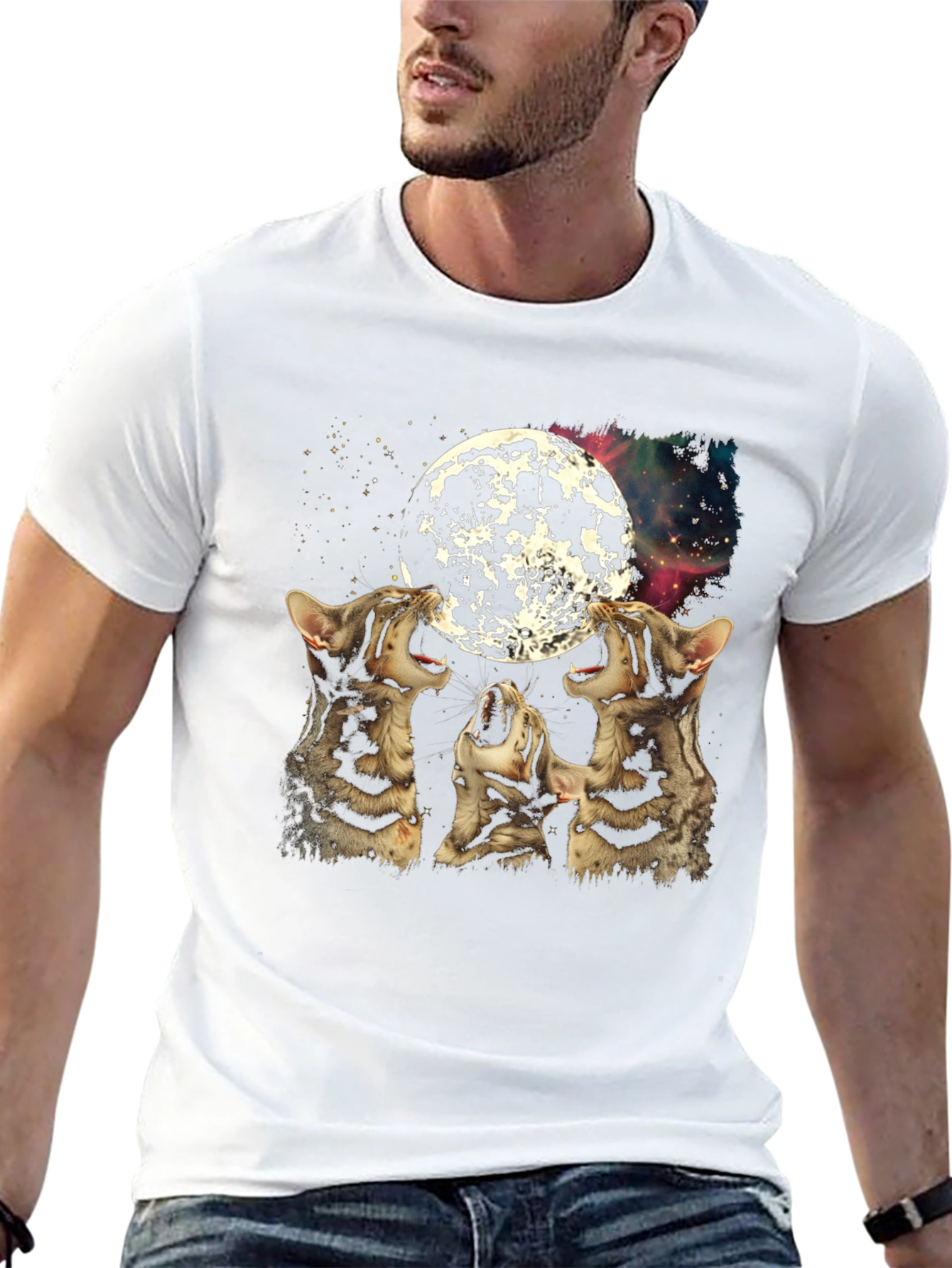 Three Cats Howling at Moon Graphic Tee