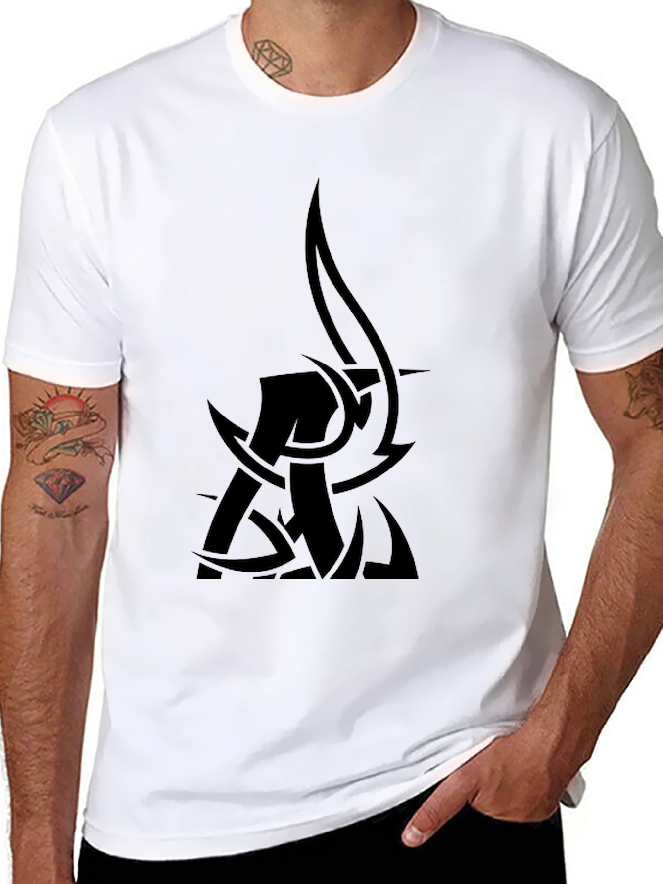 Mens Black Graphic Tee - Tribal Design