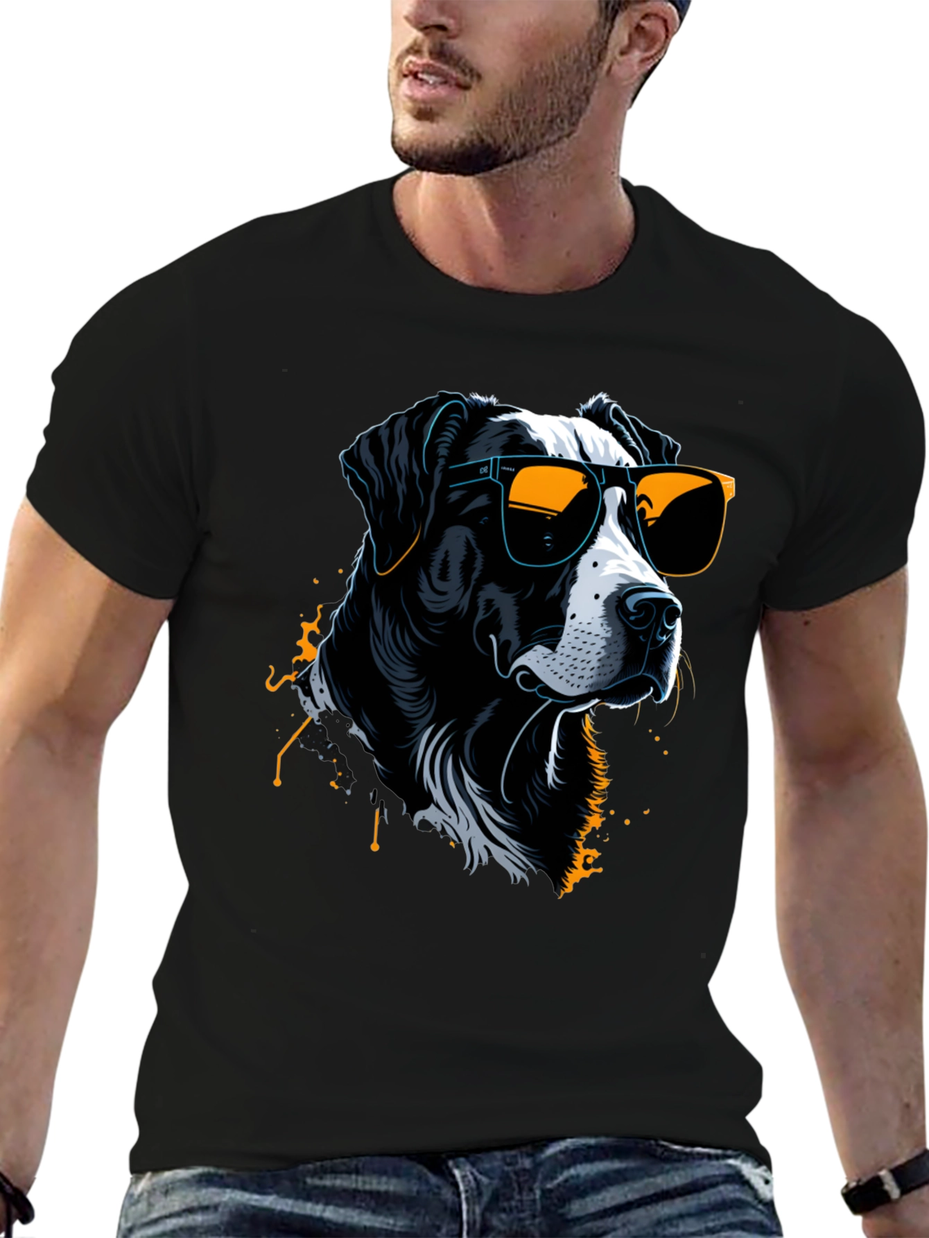 Cool Dog Graphic Tee - Stylish Mens Black T-Shirt