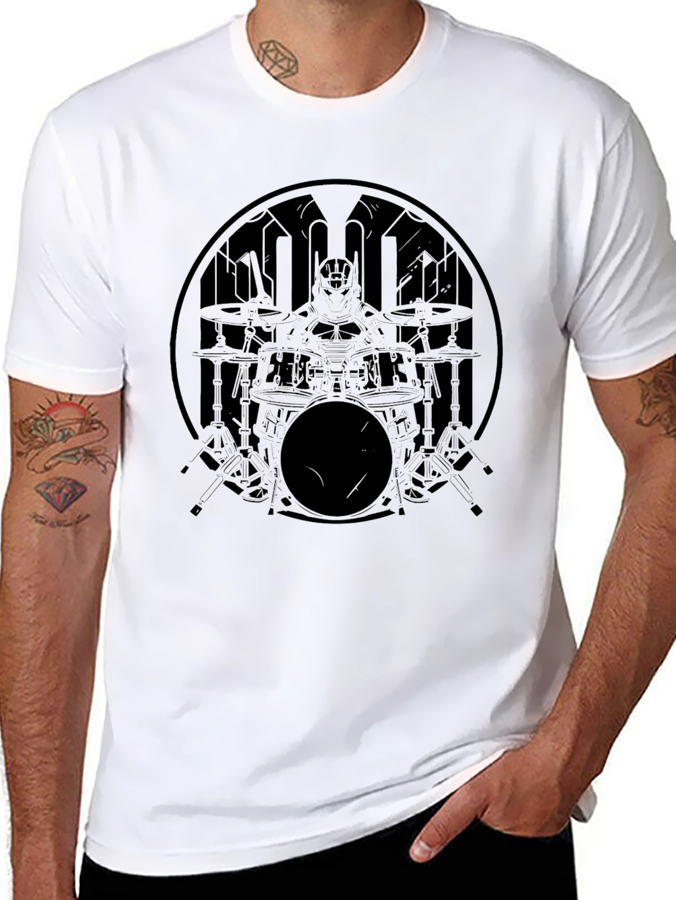 Drummer Graphic Tee - Dark Print on Black