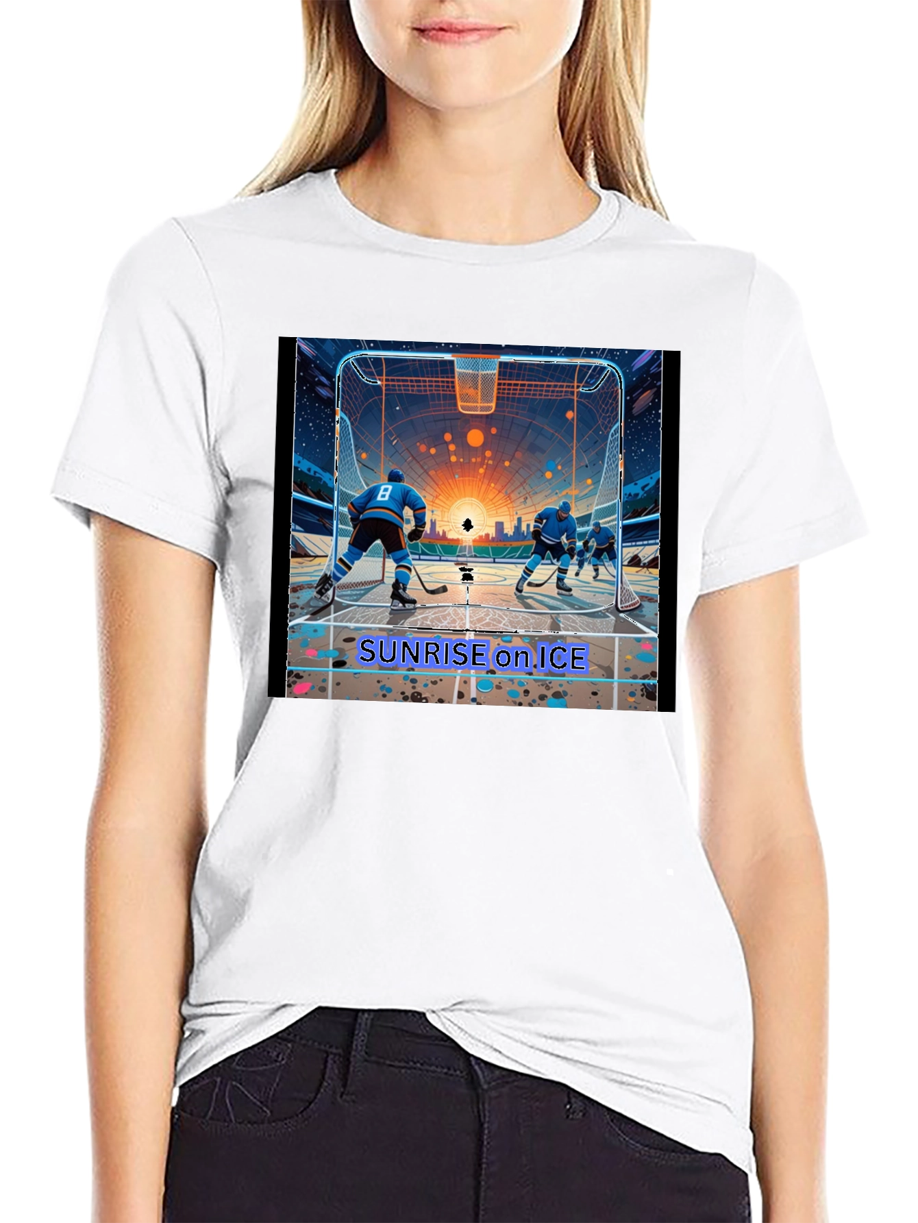 Sunrise on Ice Hockey Graphic Tee