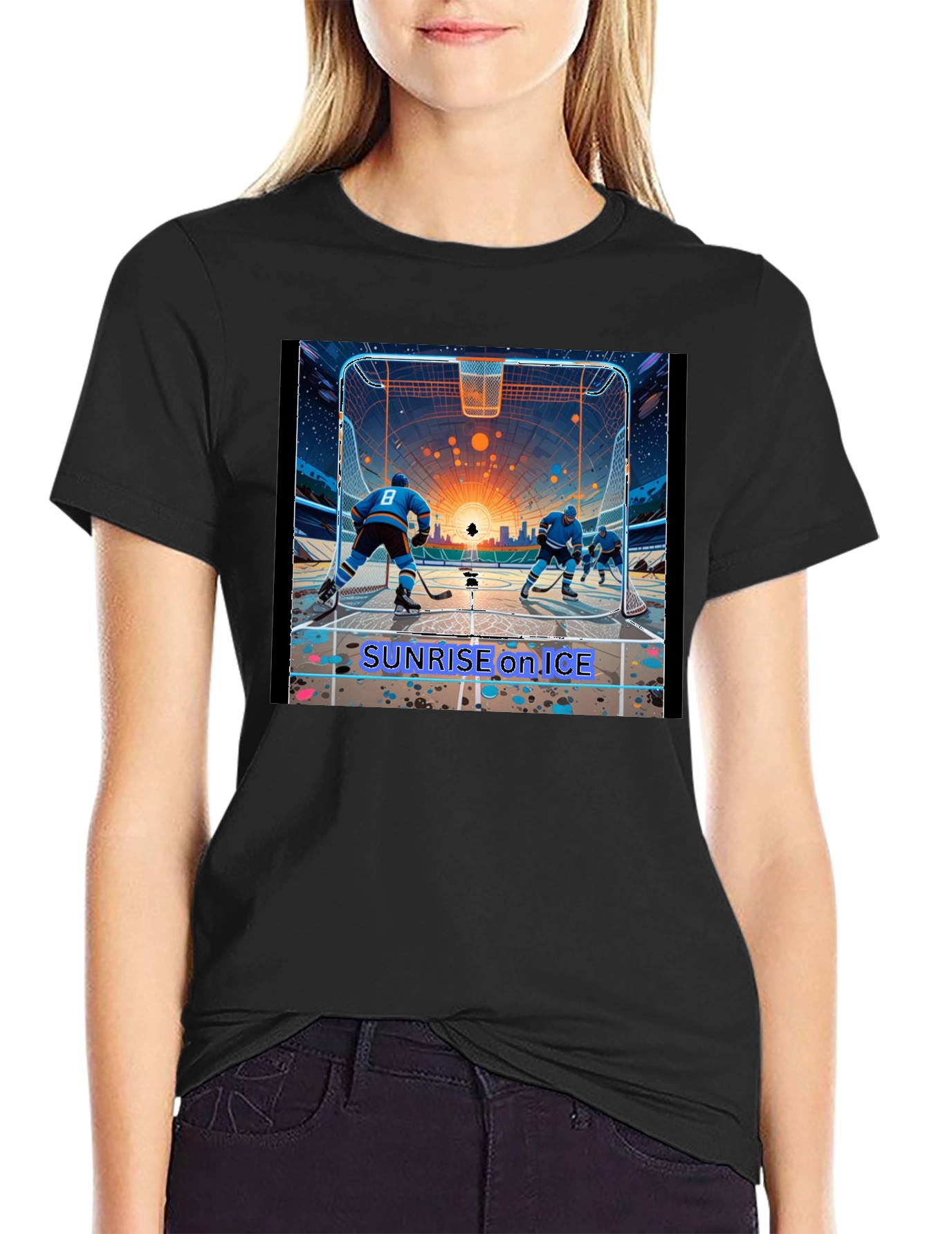 Sunrise on Ice Hockey Graphic Tee