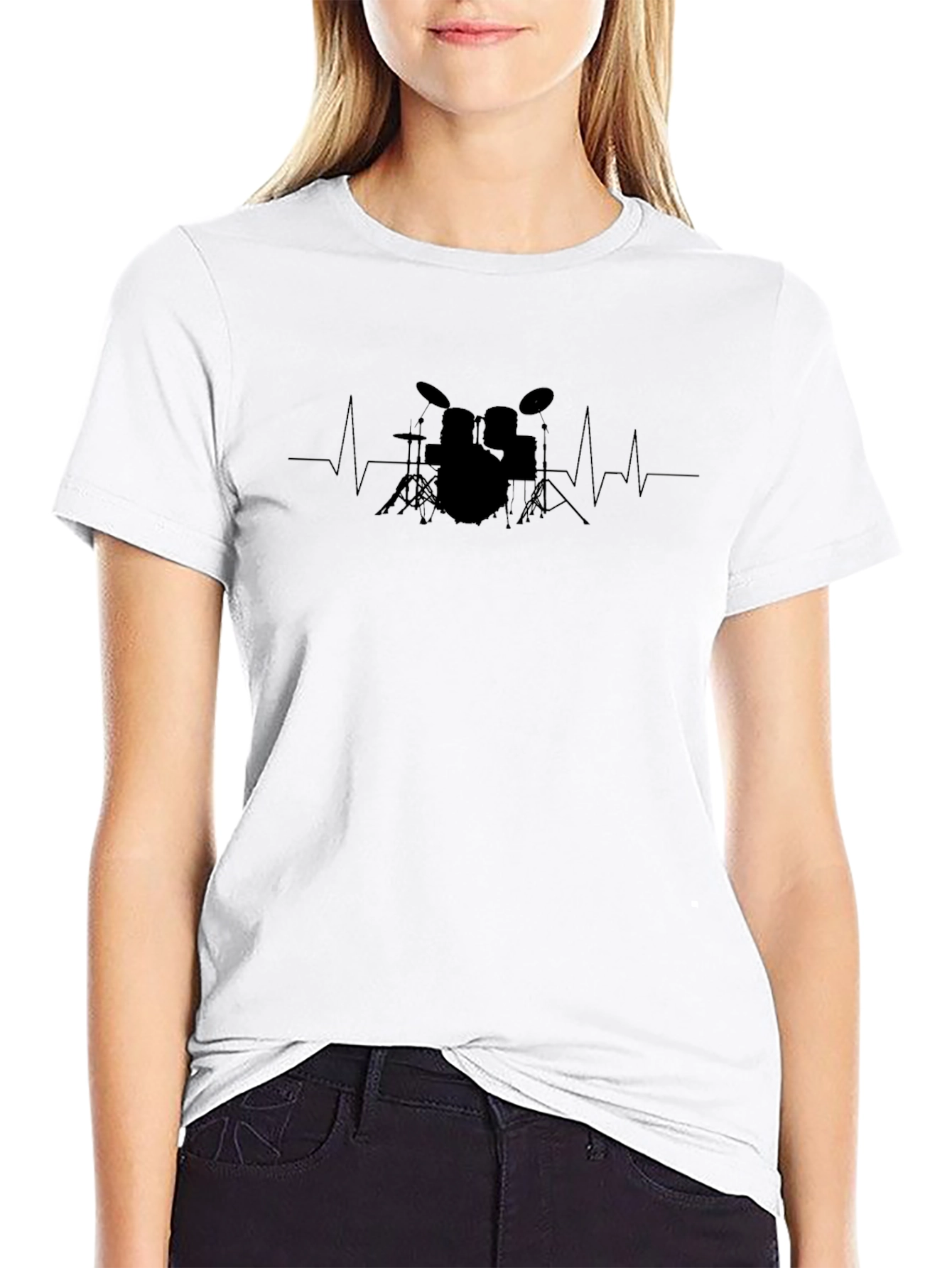 Drum Heartbeat Graphic Black T-Shirt