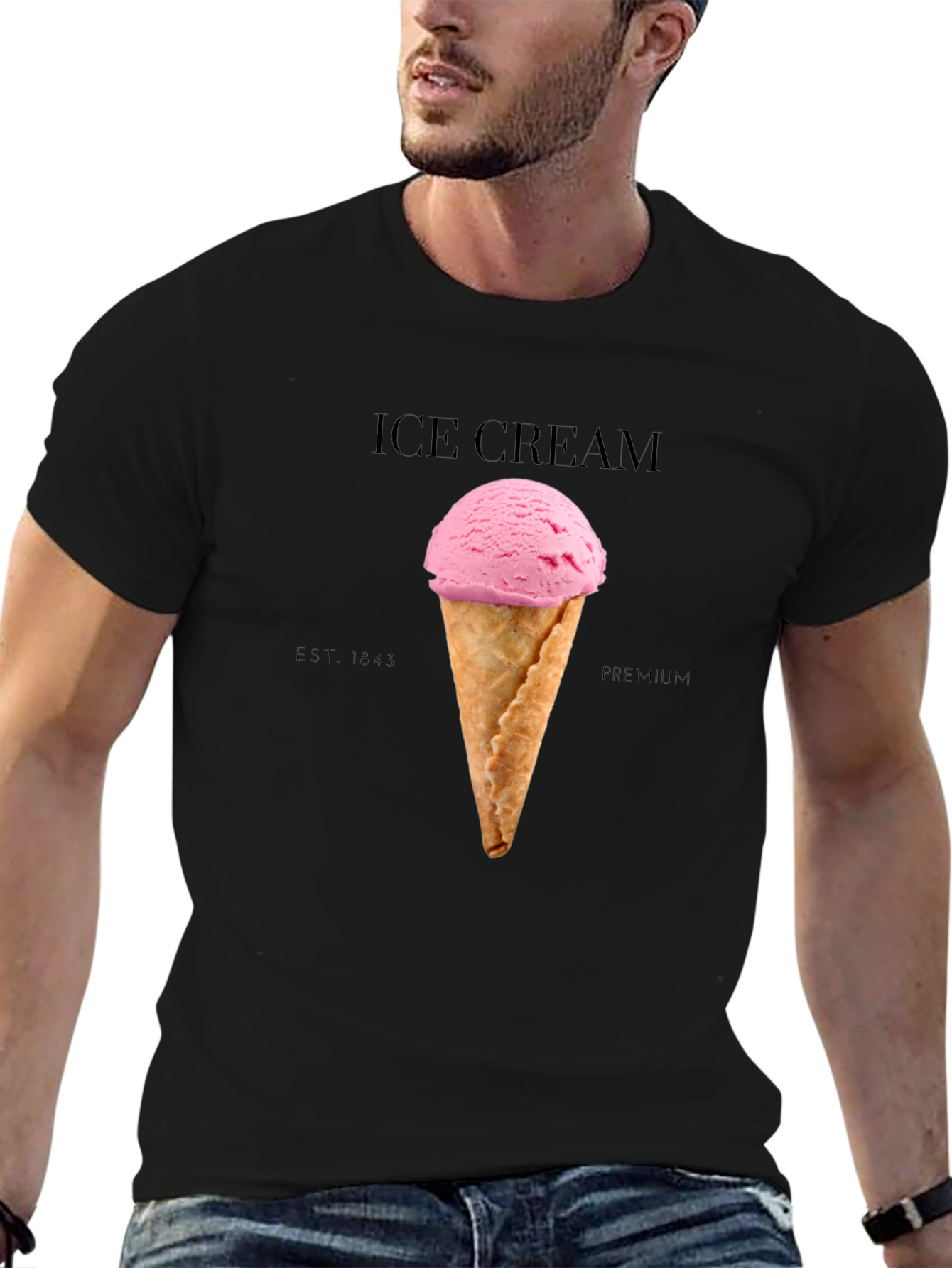 Ice Cream Graphic Tee - Black Cotton Blend T-Shirt