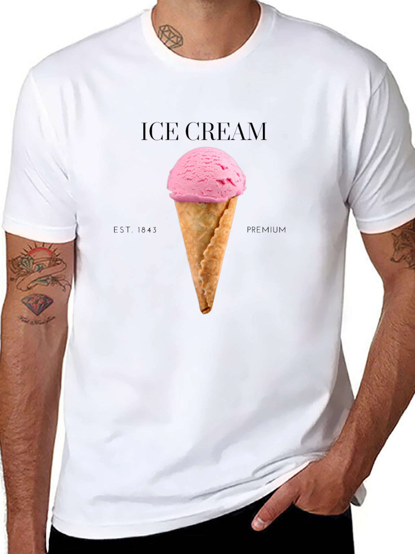 Ice Cream Graphic Tee - Black Cotton Blend T-Shirt