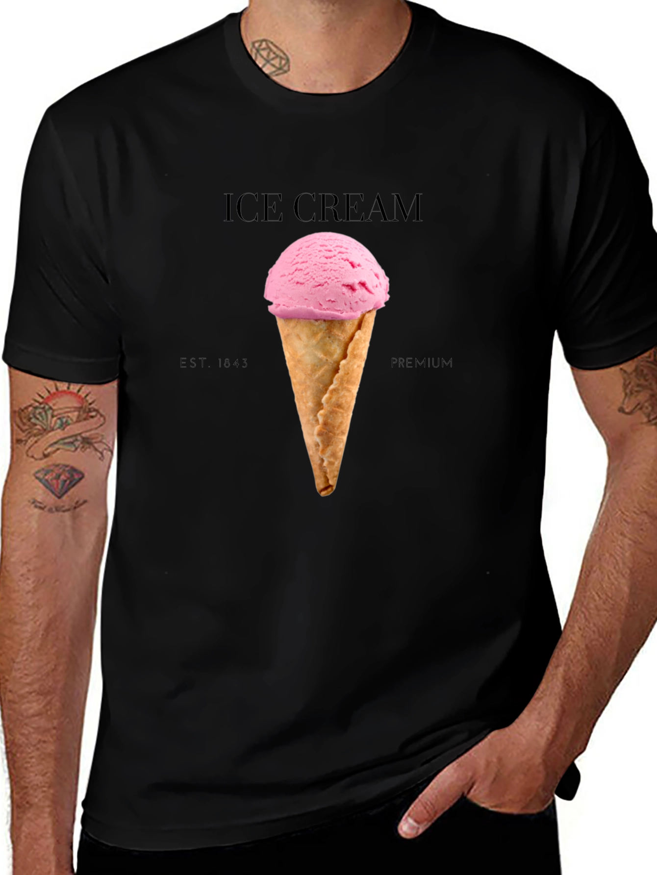 Ice Cream Graphic Tee - Black Cotton Blend T-Shirt