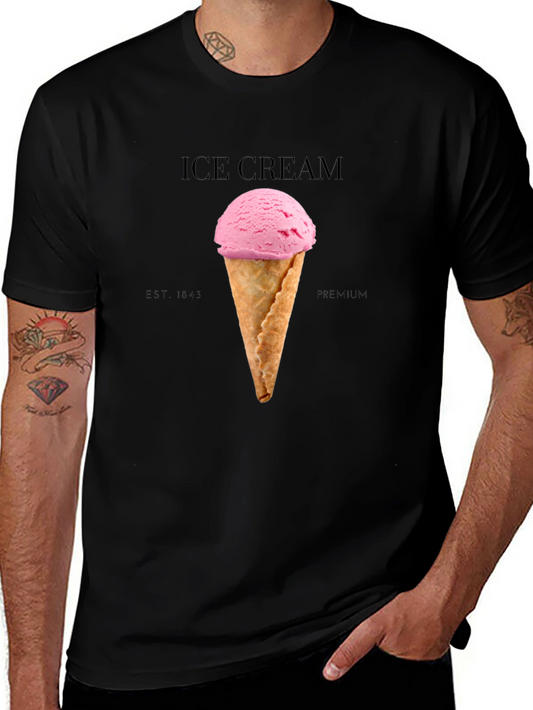 Ice Cream Graphic Tee - Black Cotton Blend T-Shirt
