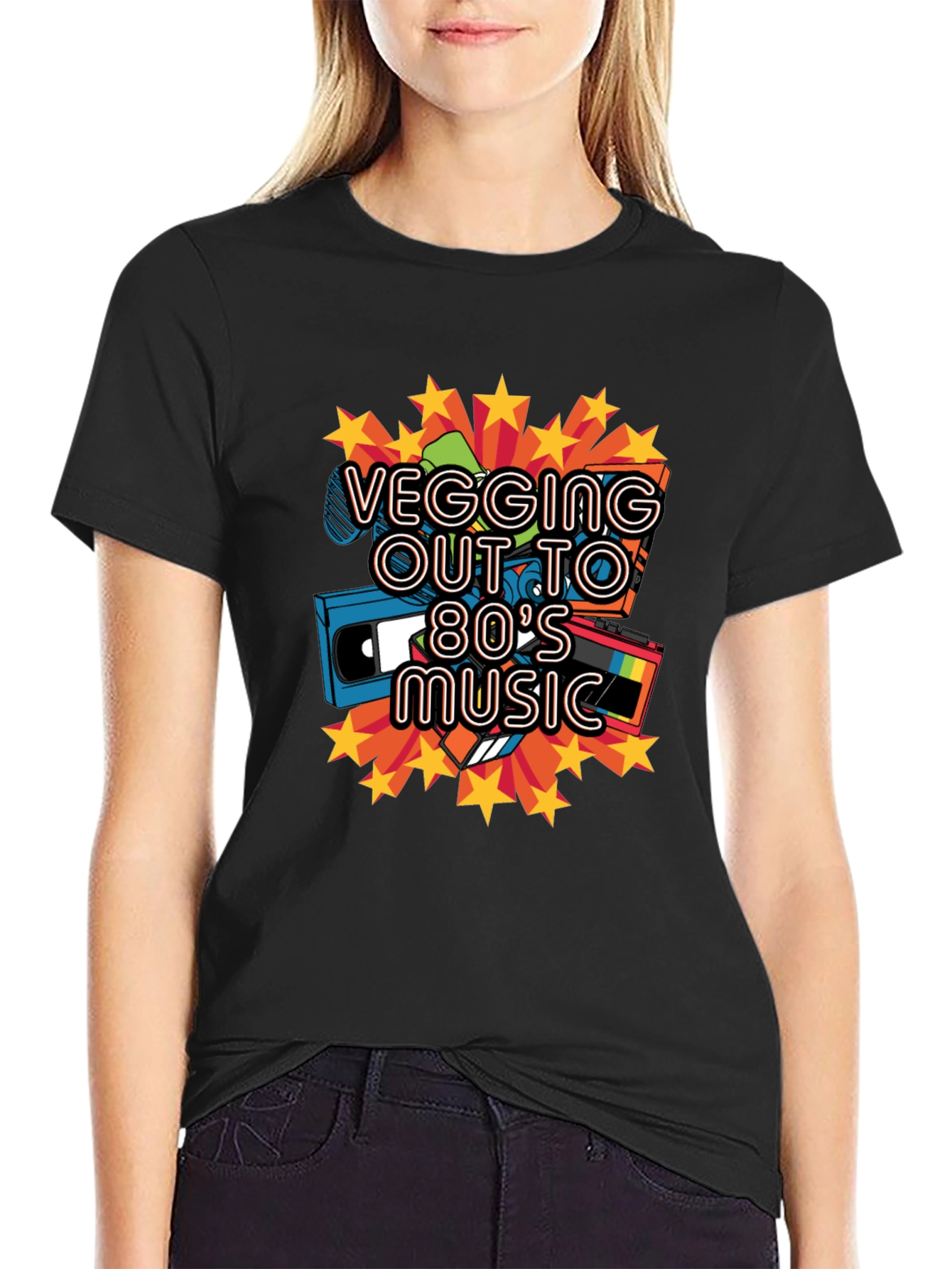 Retro 80s Music Graphic Tee - Vegging Out T-Shirt