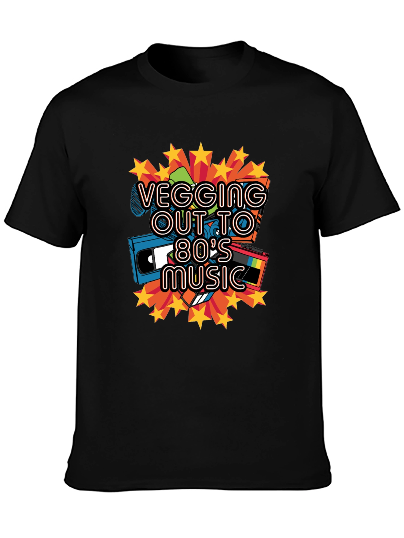 Retro 80s Music Graphic Tee - Vegging Out T-Shirt