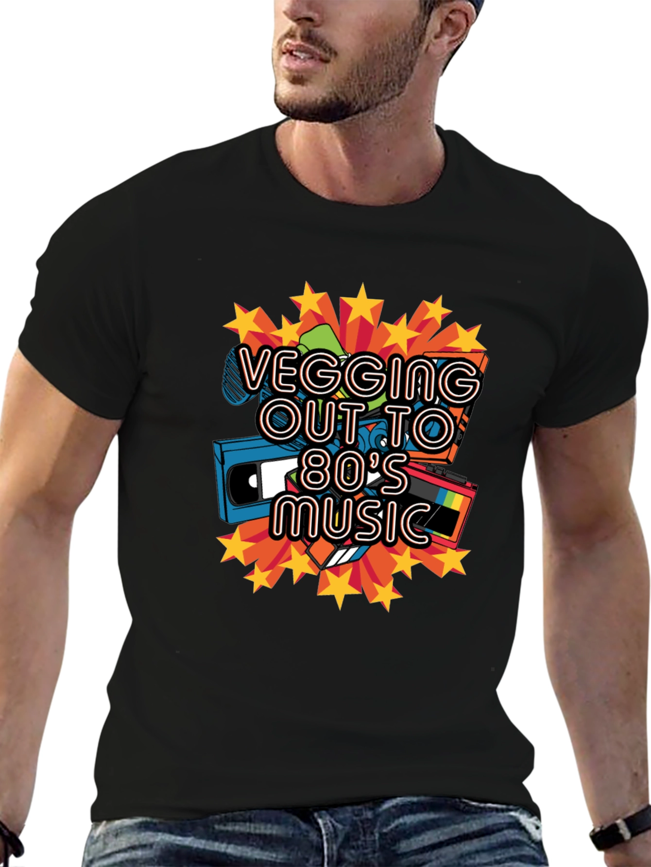 Retro 80s Music Graphic Tee - Vegging Out T-Shirt