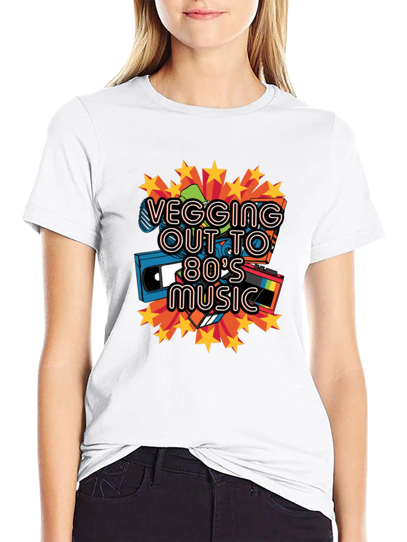 Retro 80s Music Graphic Tee - Vegging Out T-Shirt