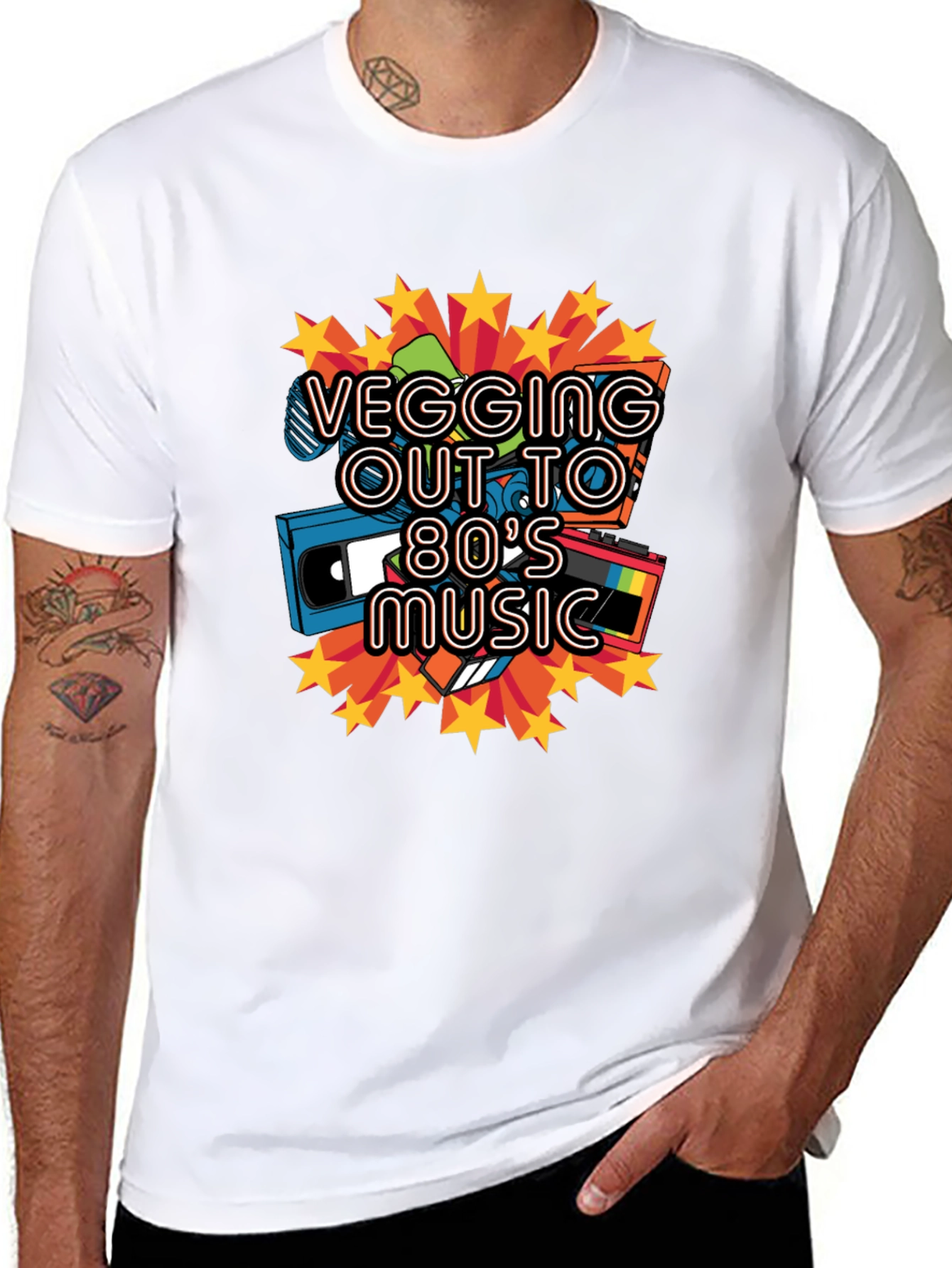 Retro 80s Music Graphic Tee - Vegging Out T-Shirt