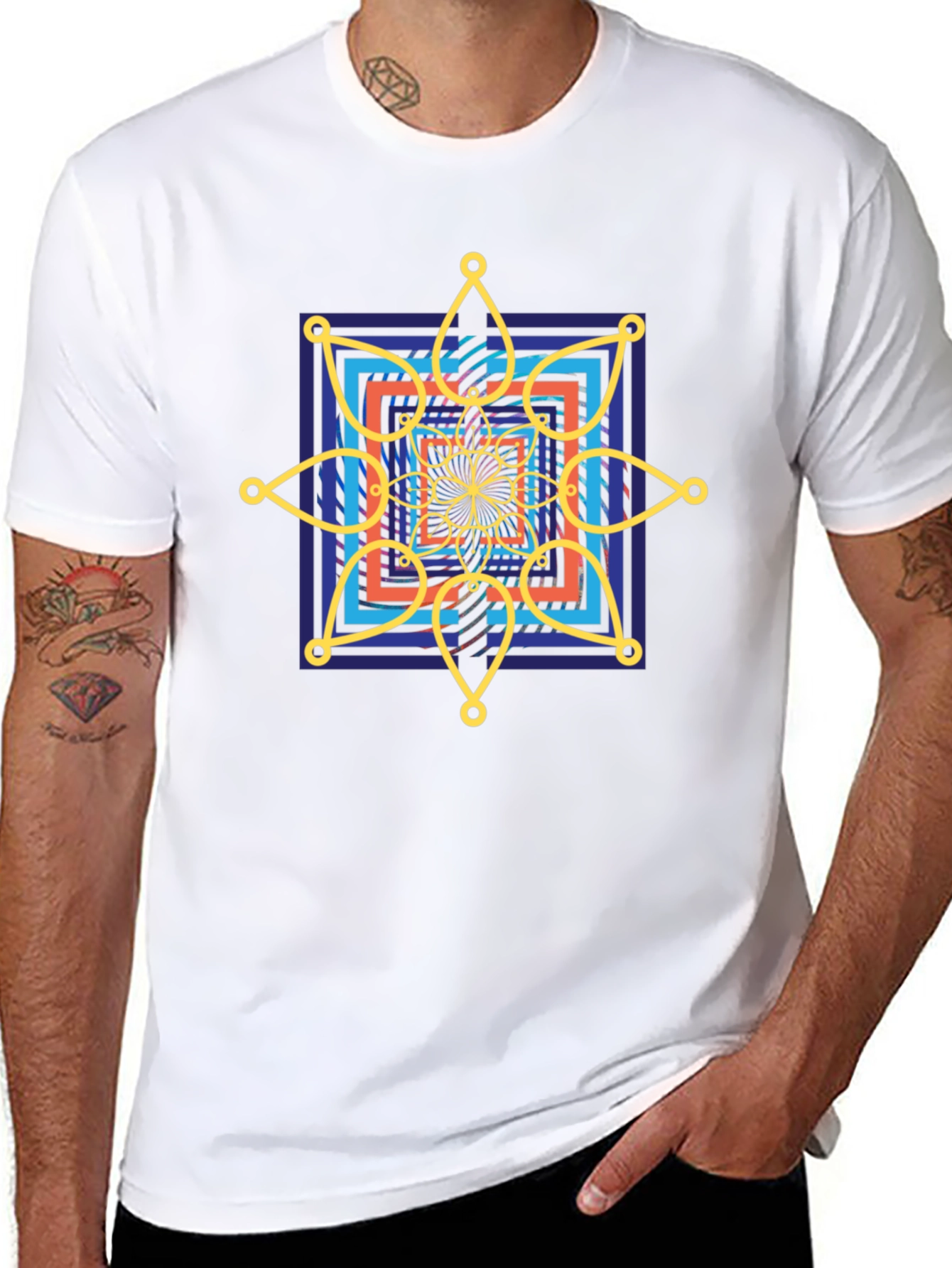 Geometric Mandala Graphic Tee - Stylish Mens Black T-Shirt