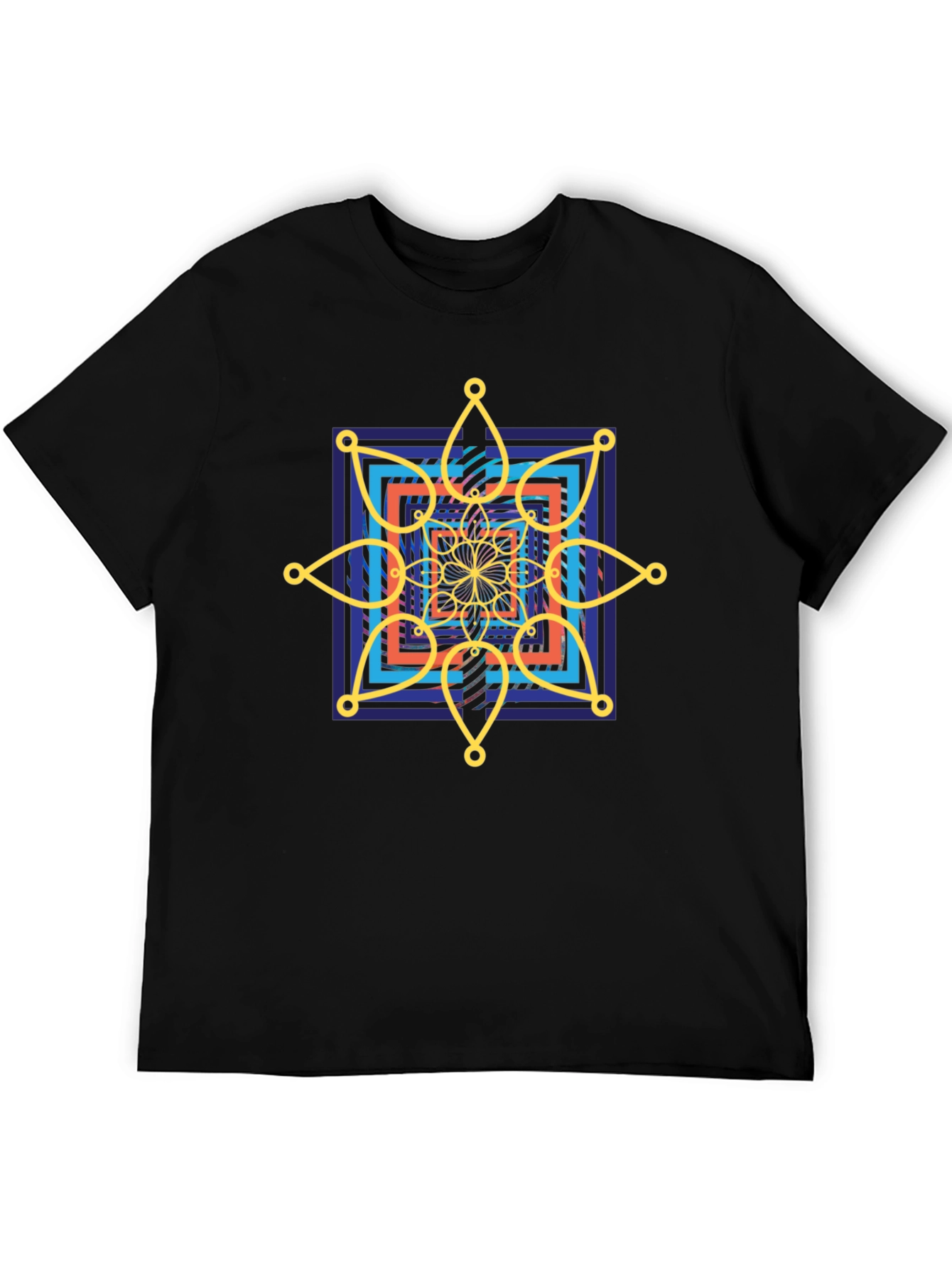 Geometric Mandala Graphic Tee - Stylish Mens Black T-Shirt