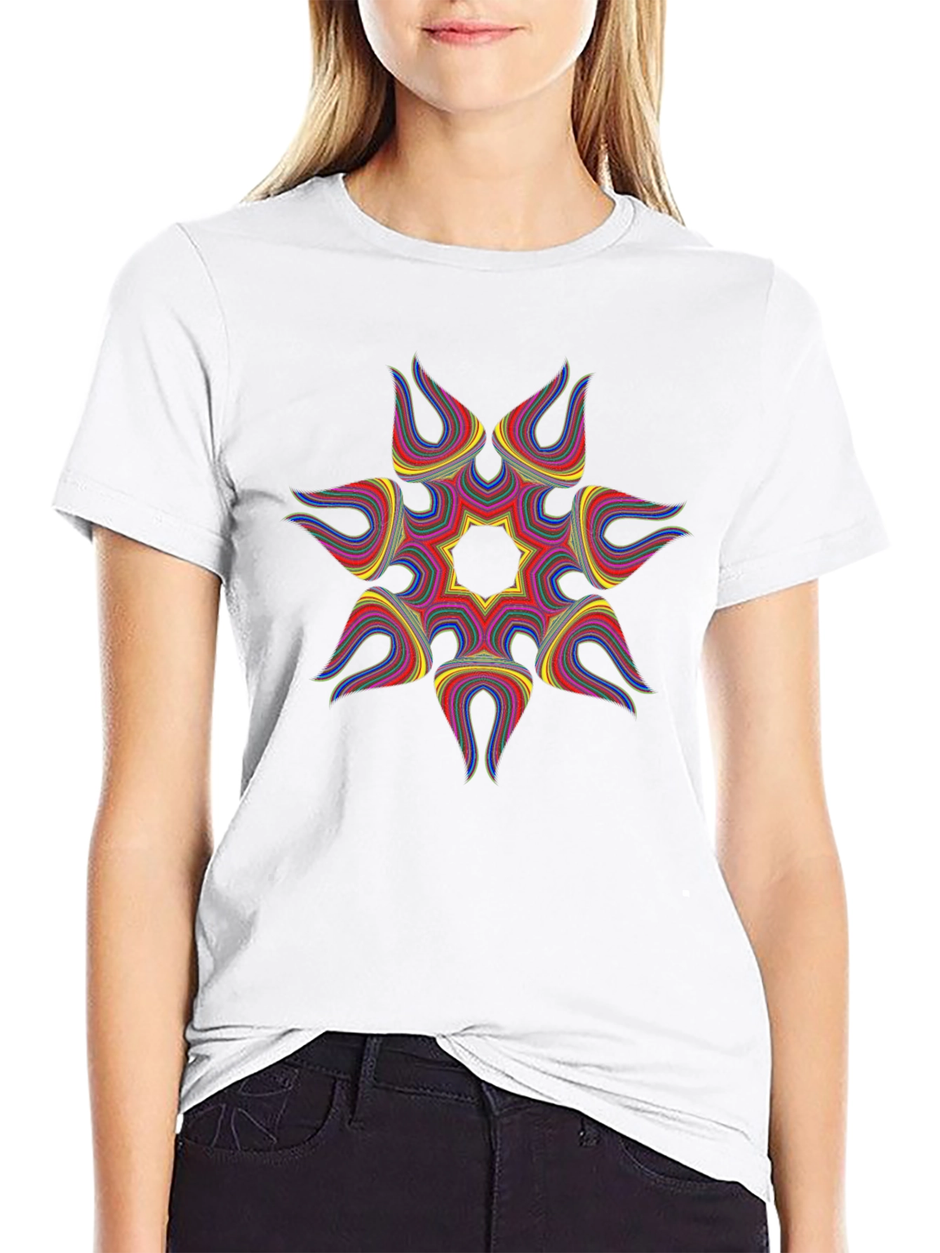 Geometric Starburst Graphic Black T-Shirt