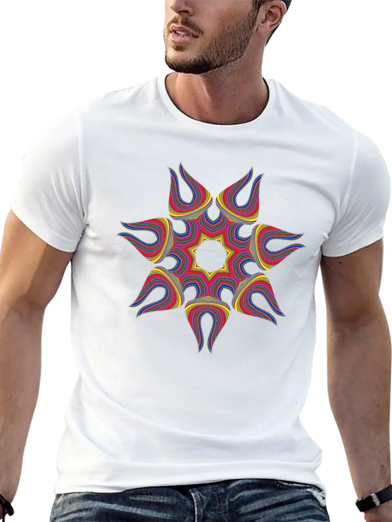 Geometric Starburst Graphic Black T-Shirt