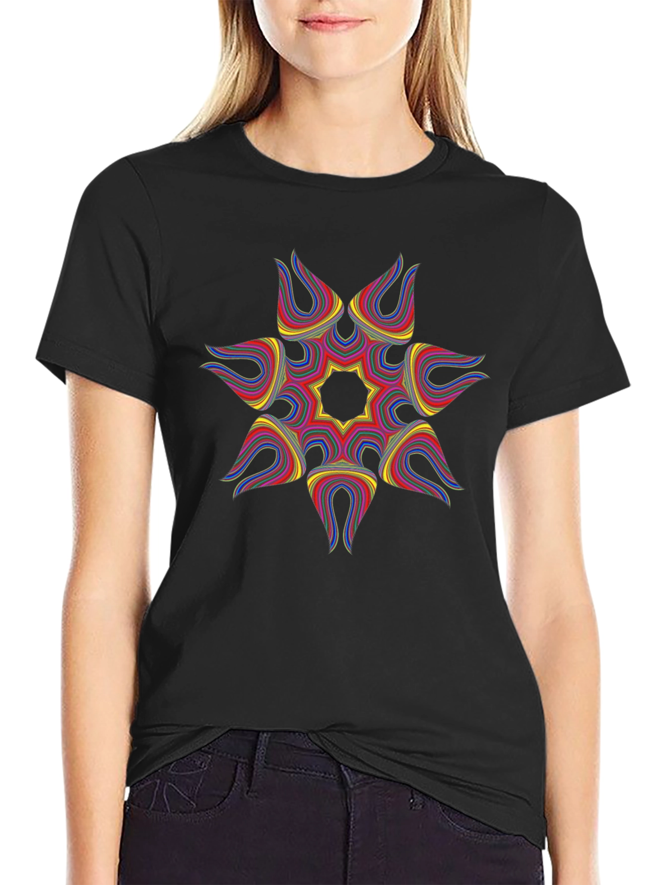 Geometric Starburst Graphic Black T-Shirt