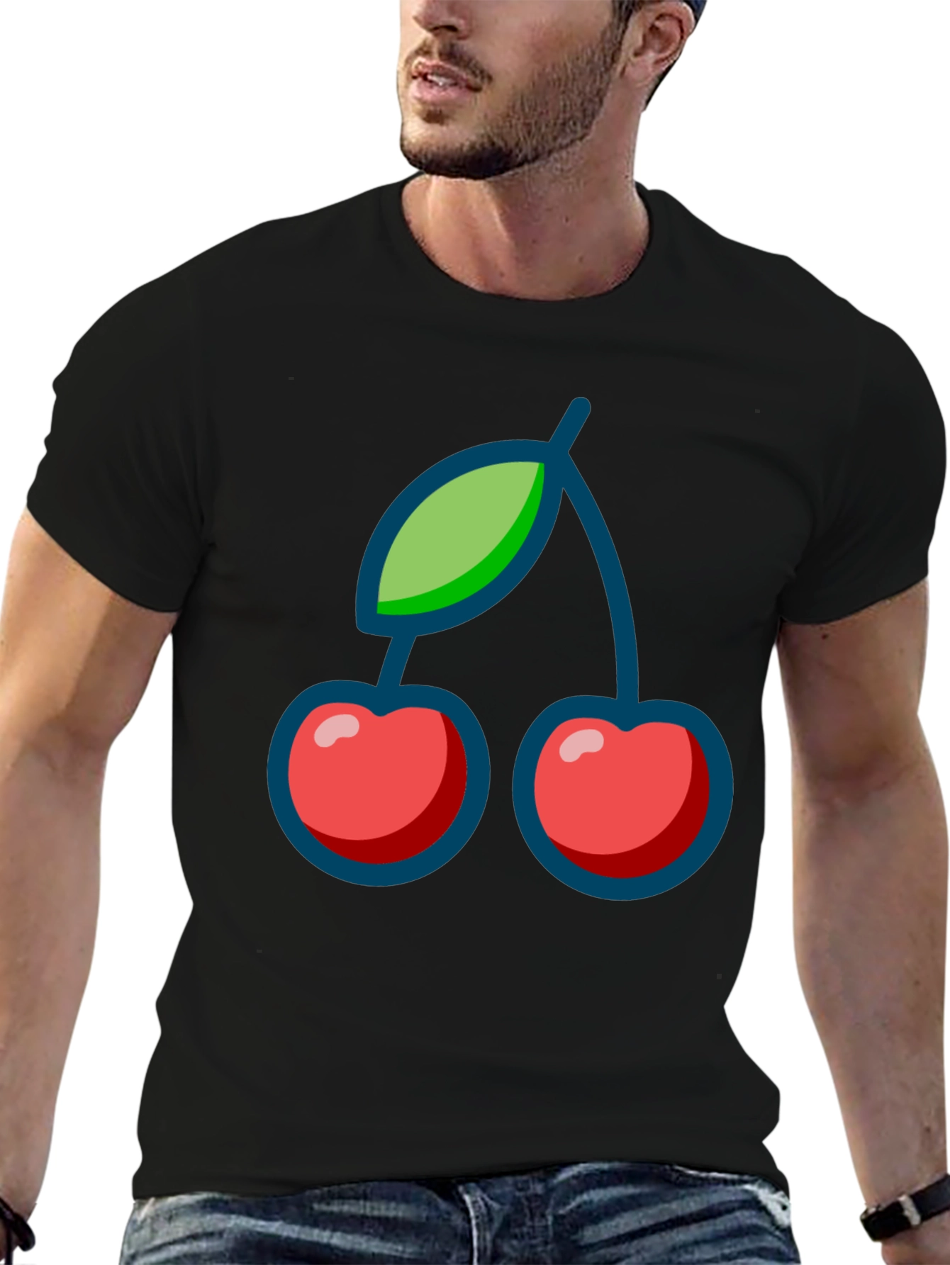 Cherry Graphic Print Black T-Shirt