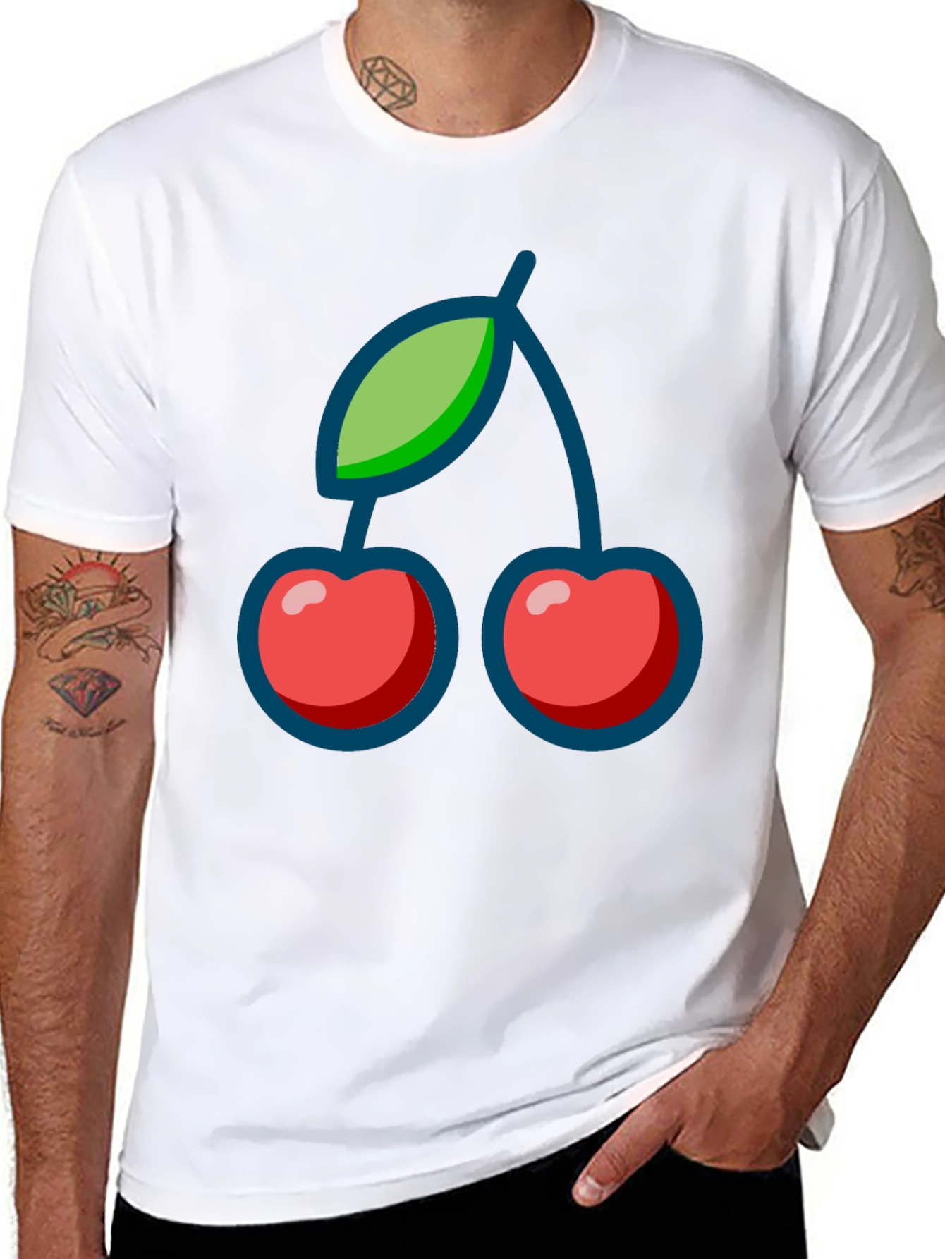 Cherry Graphic Print Black T-Shirt