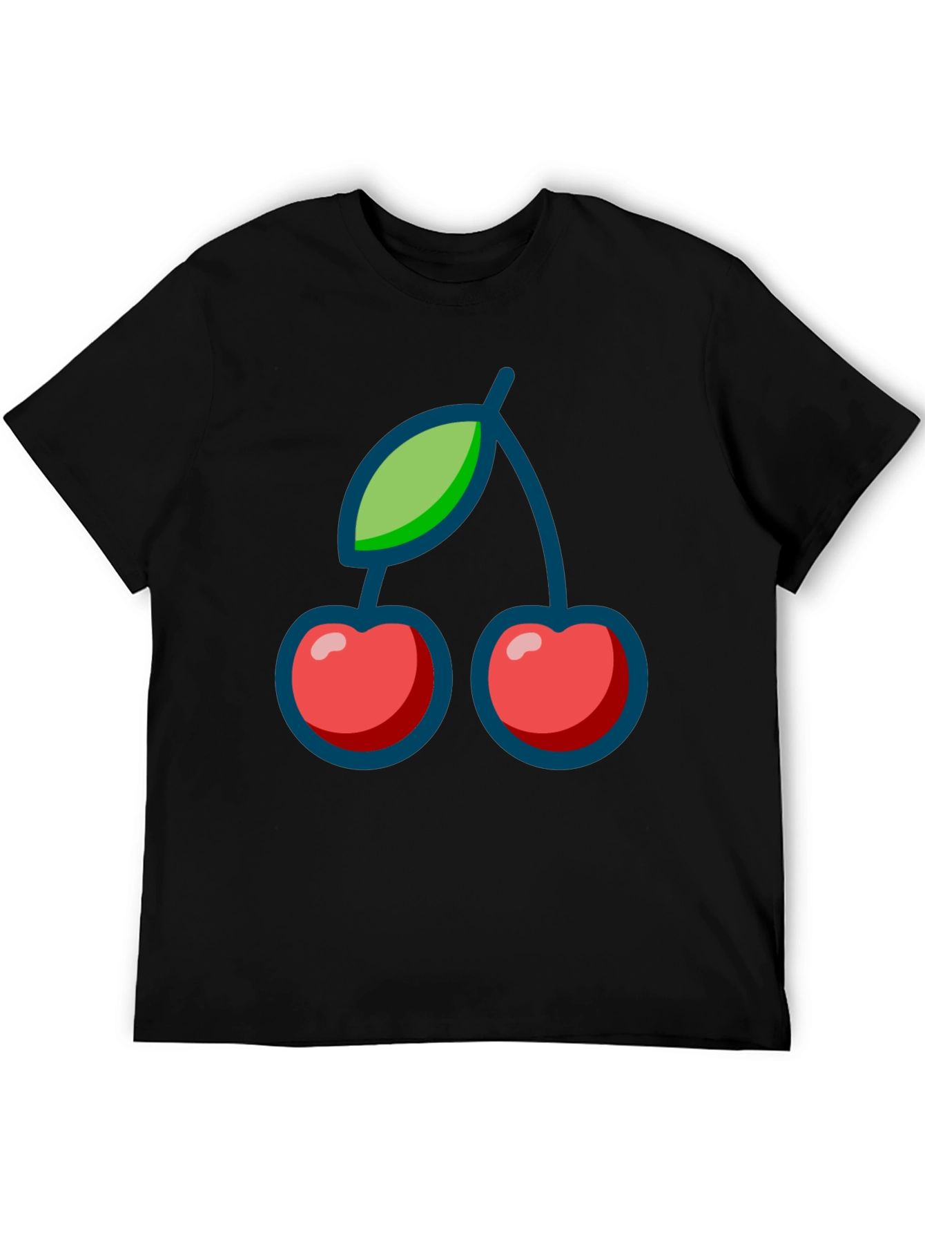 Cherry Graphic Print Black T-Shirt