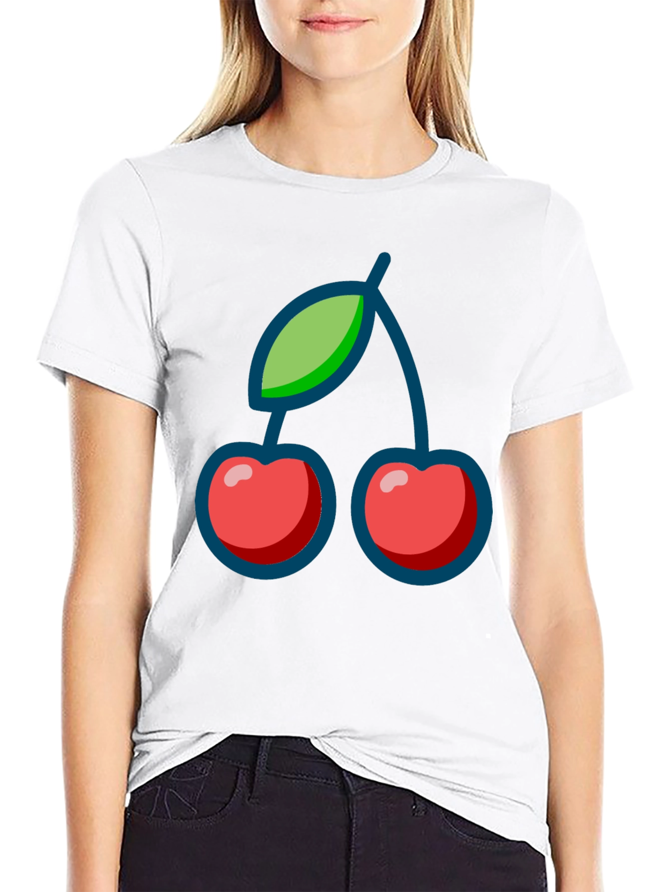 Cherry Graphic Print Black T-Shirt