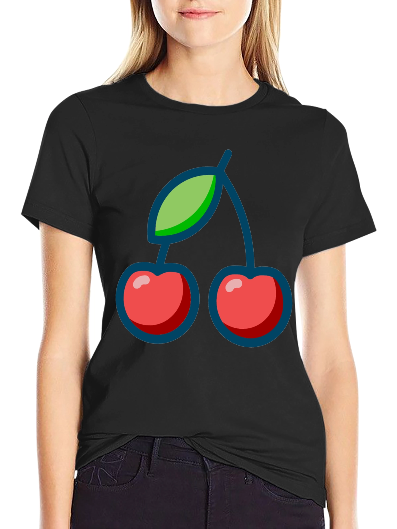 Cherry Graphic Print Black T-Shirt