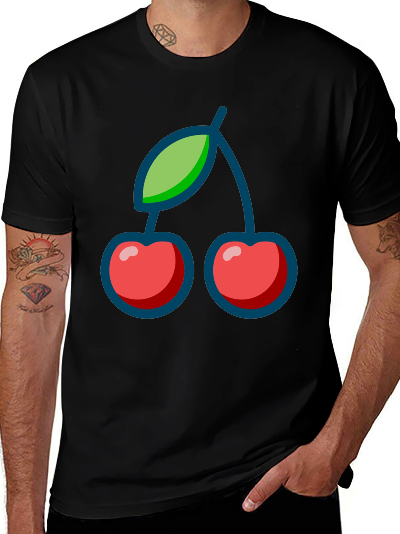 Cherry Graphic Print Black T-Shirt