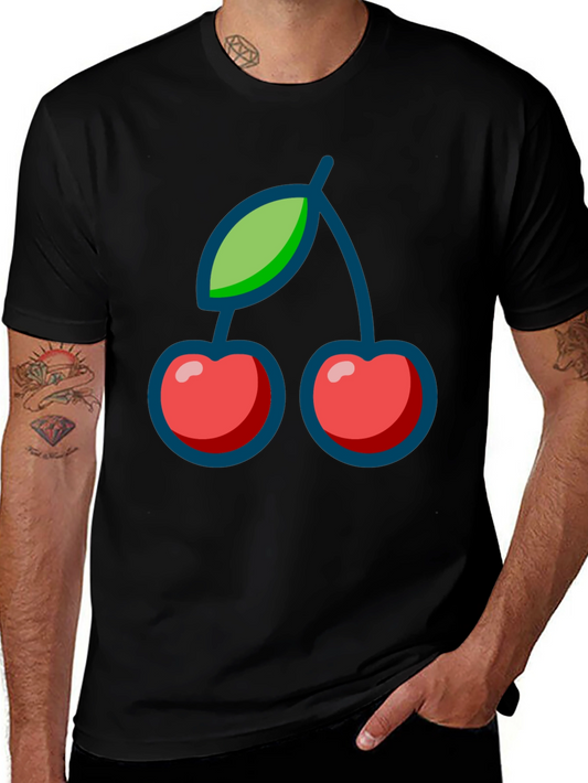 Cherry Graphic Print Black T-Shirt