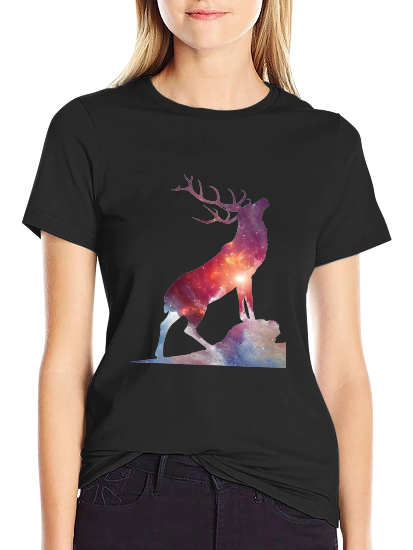 Galaxy Deer Graphic T-Shirt - Unisex Black Tee
