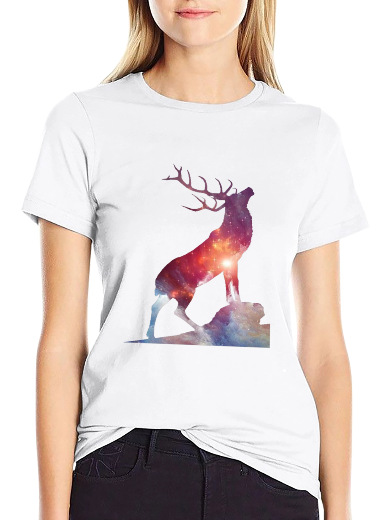 Galaxy Deer Graphic T-Shirt - Unisex Black Tee