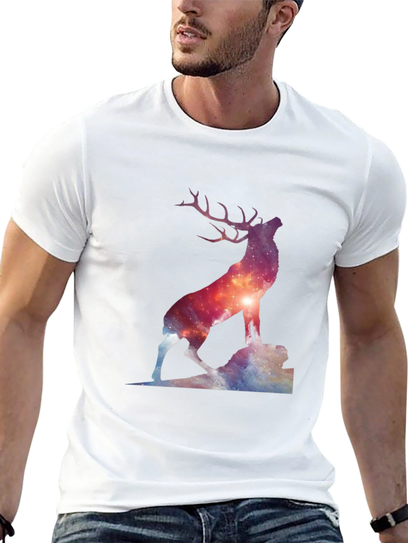 Galaxy Deer Graphic T-Shirt - Unisex Black Tee