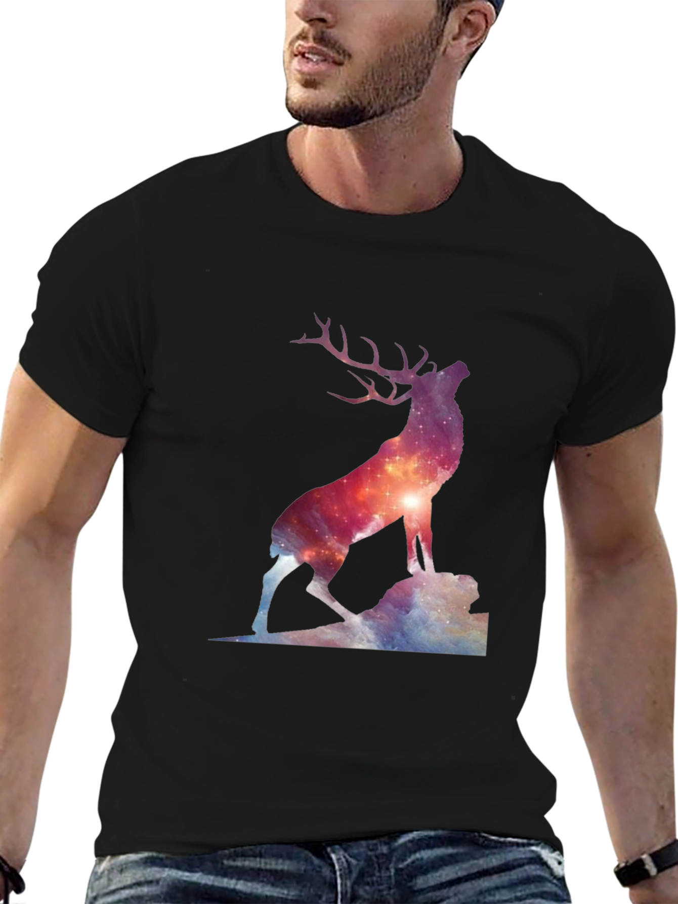 Galaxy Deer Graphic T-Shirt - Unisex Black Tee