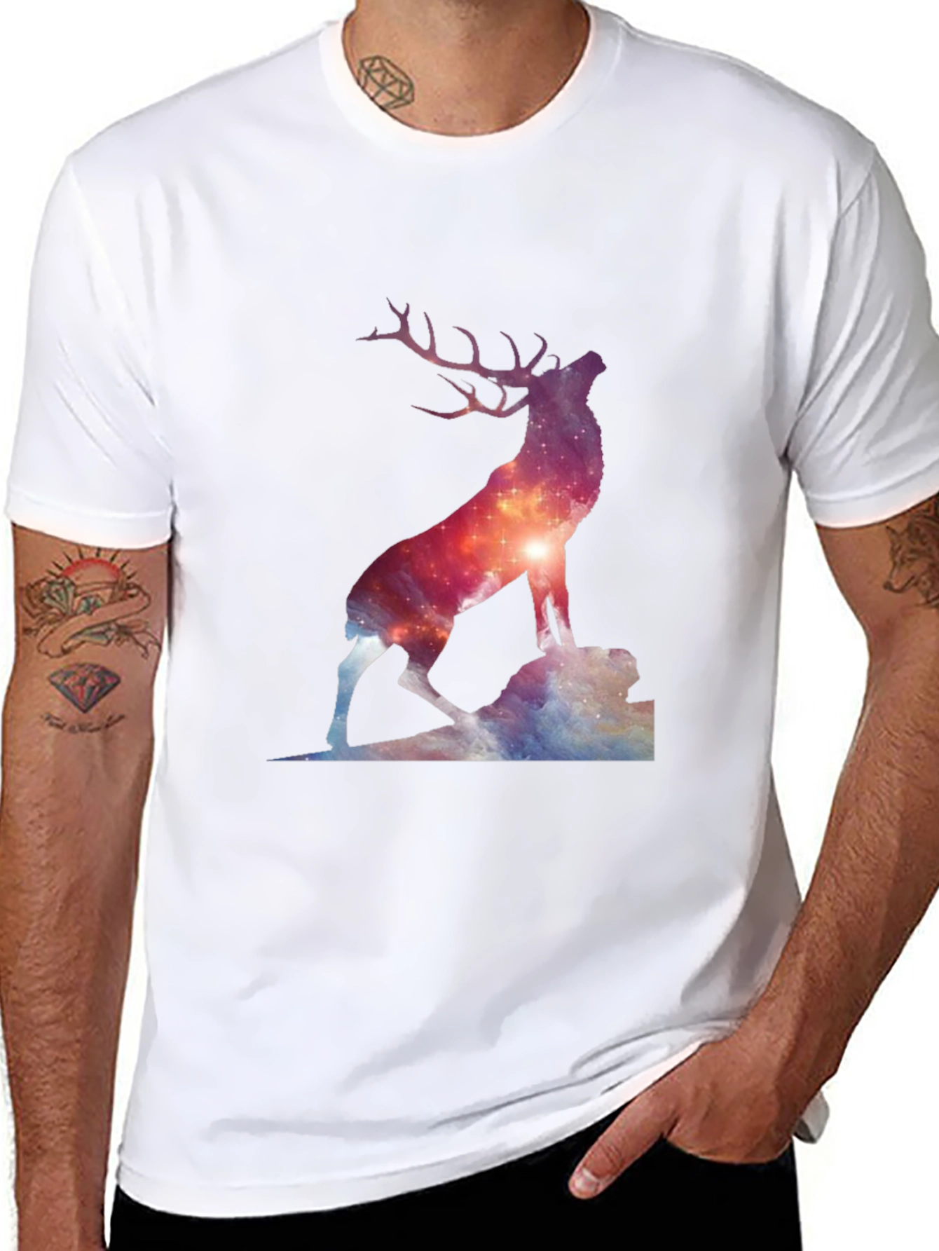 Galaxy Deer Graphic T-Shirt - Unisex Black Tee