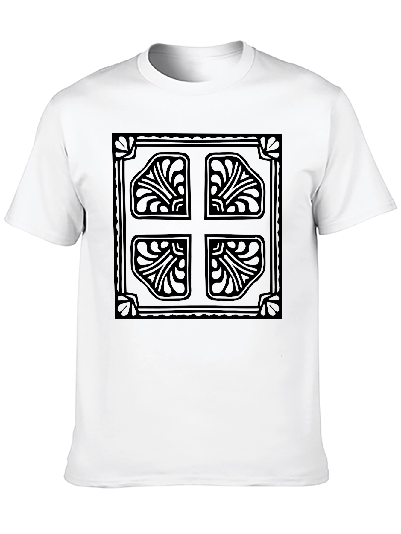 Elegant Black T-Shirt with Ornate Cross Design