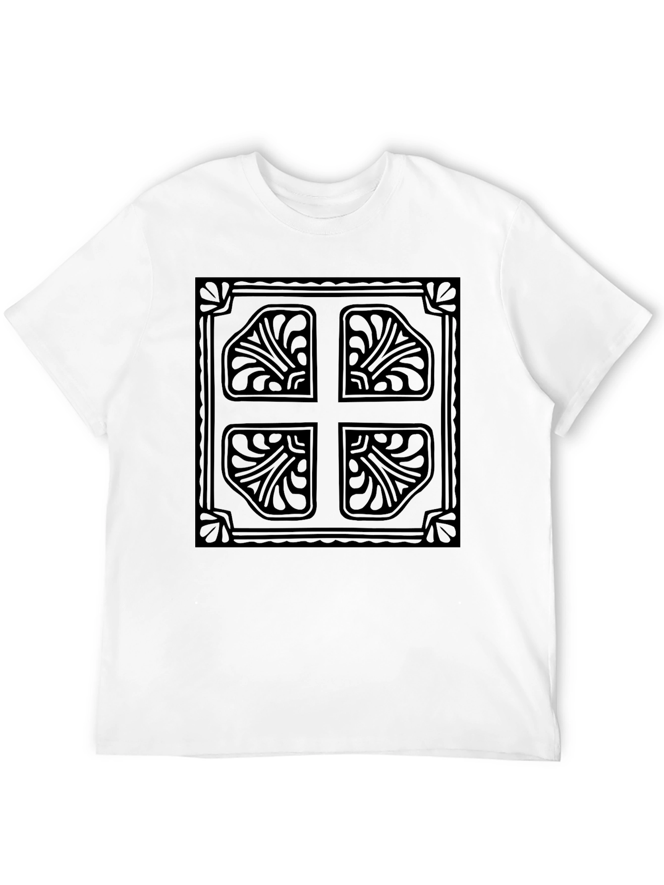 Elegant Black T-Shirt with Ornate Cross Design
