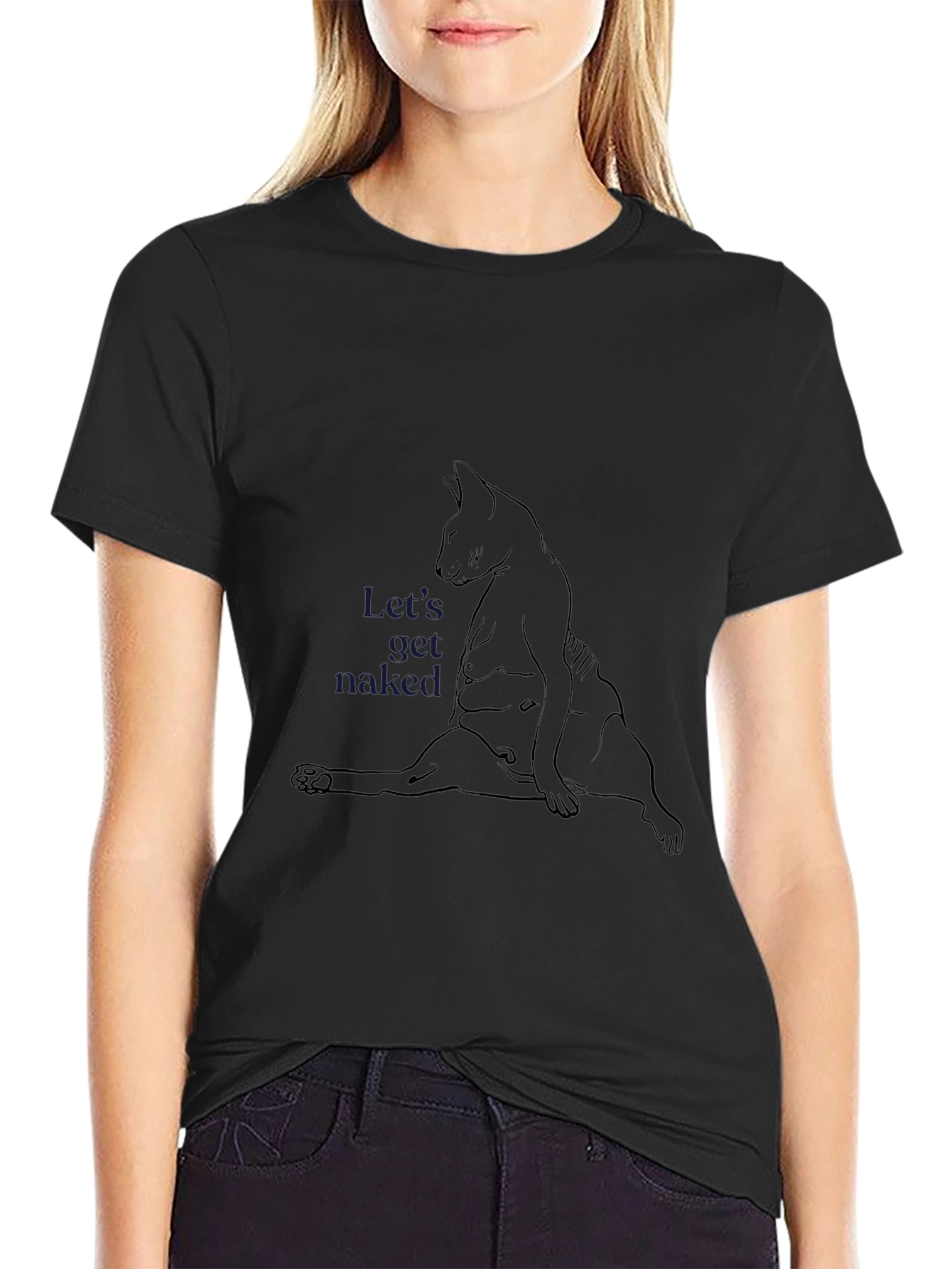 Humorous Cat Line Art T-Shirt
